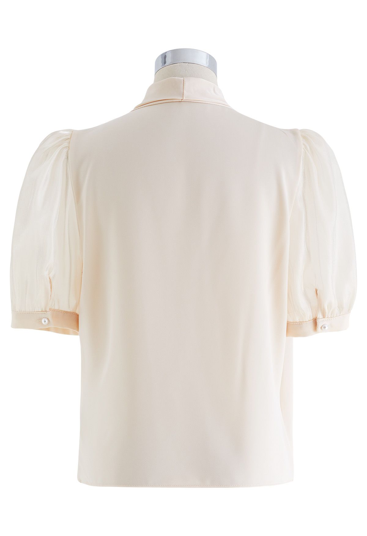 Wrap Front Short-Sleeve Spliced Top in Cream