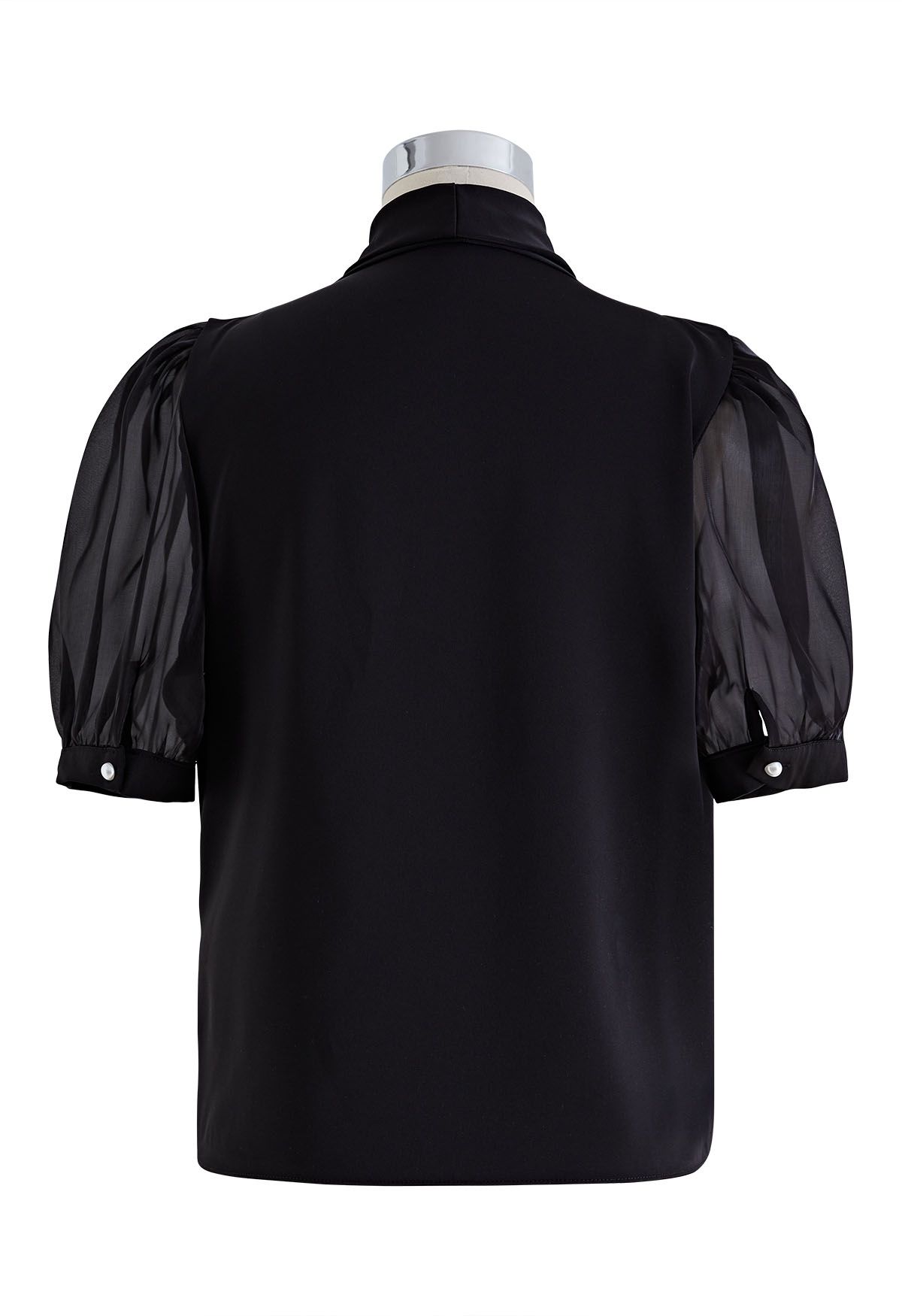 Wrap Front Short-Sleeve Spliced Top in Black