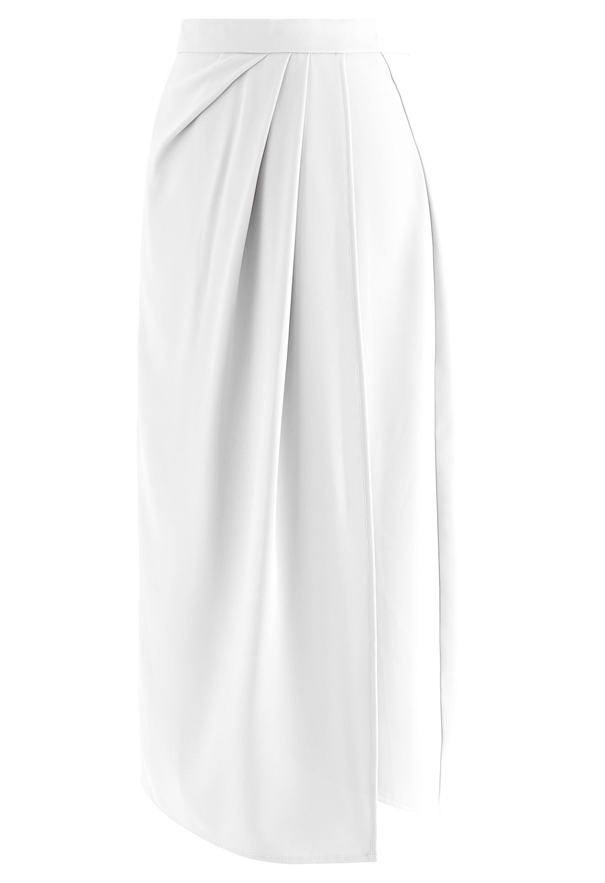 Side Pleated Flap Midi Skirt in White