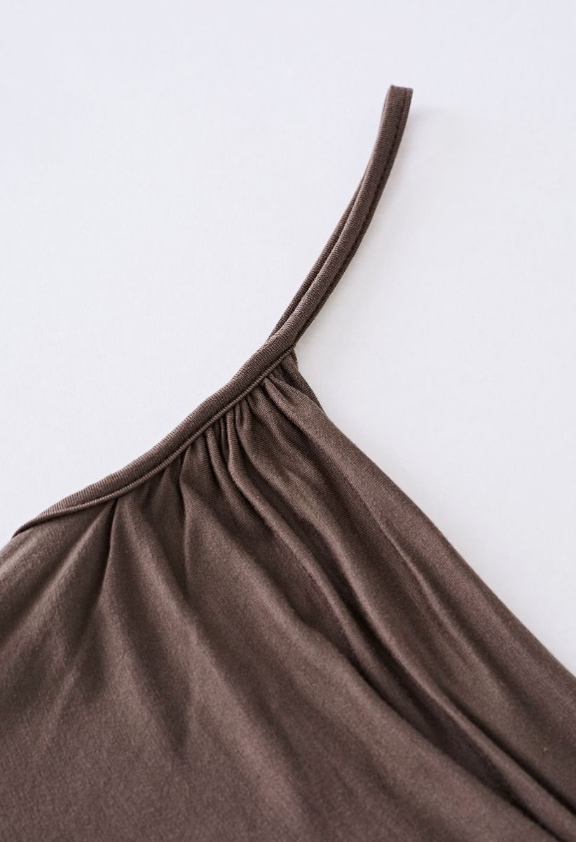 Side Ruched Bodycon Cami Maxi Dress in Brown