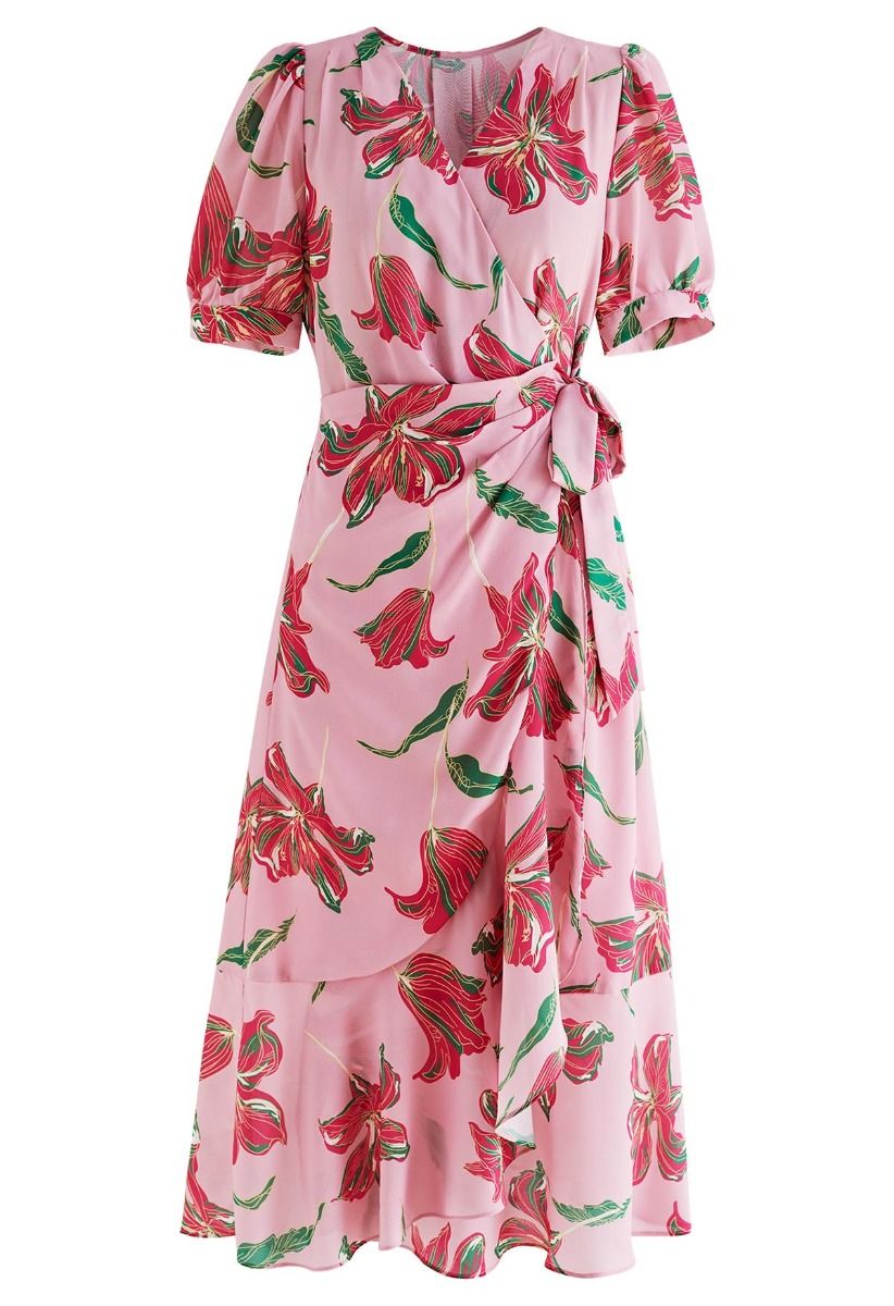 Stunning Lily Chiffon Wrap Midi Dress