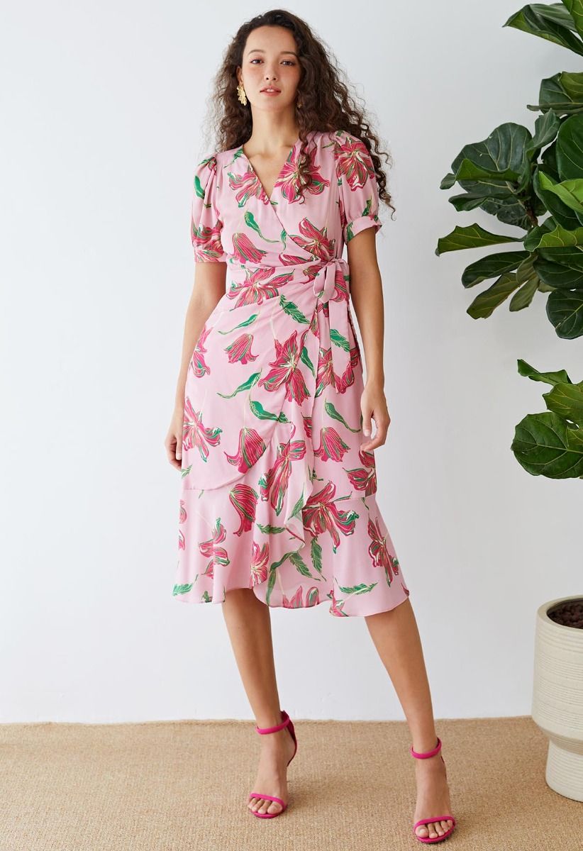 Stunning Lily Chiffon Wrap Midi Dress