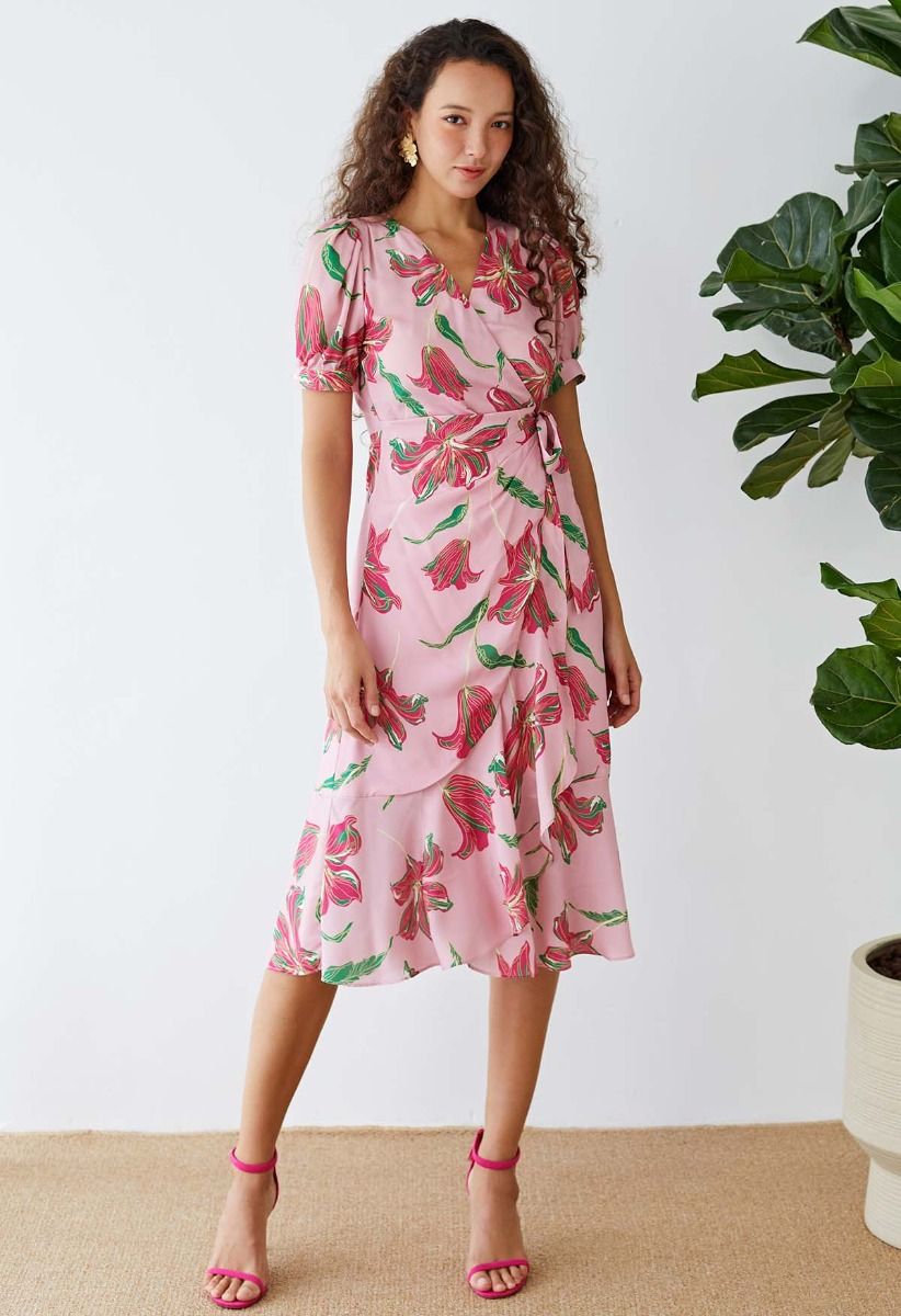 Stunning Lily Chiffon Wrap Midi Dress