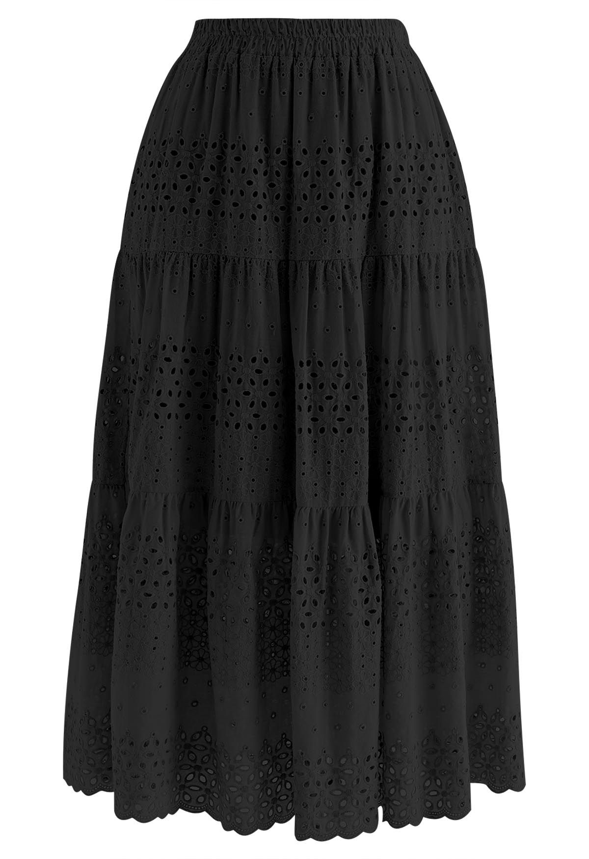 Black eyelet midi outlet skirt