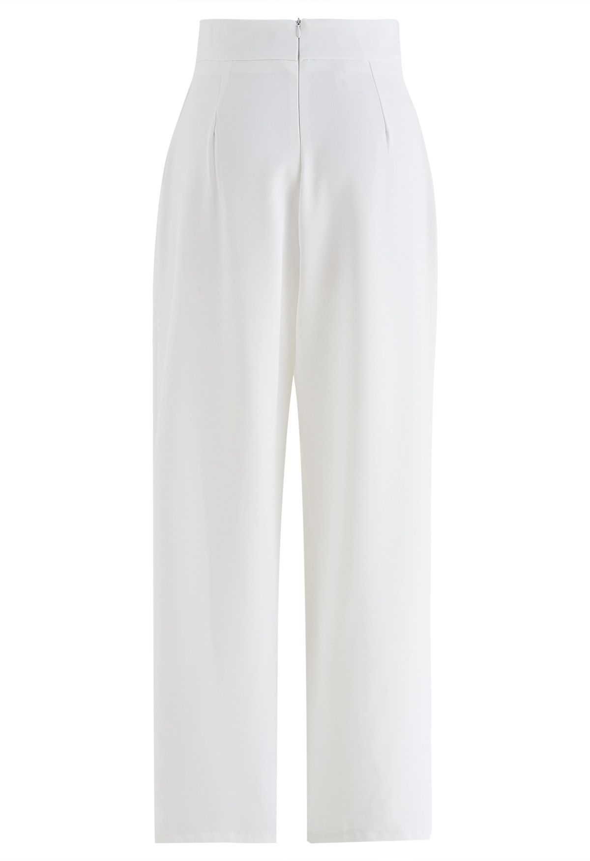 Golden Button Cross Waist Straight-Leg Pants in White - Retro