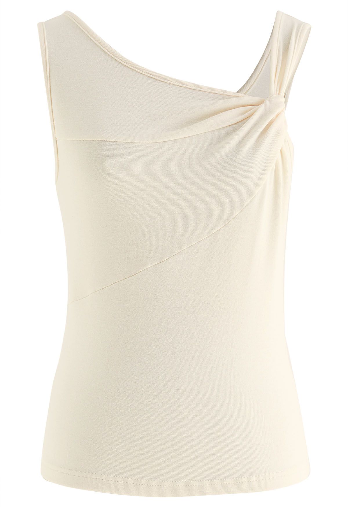 Asymmetric Twist Neckline Sleeveless Top in Cream