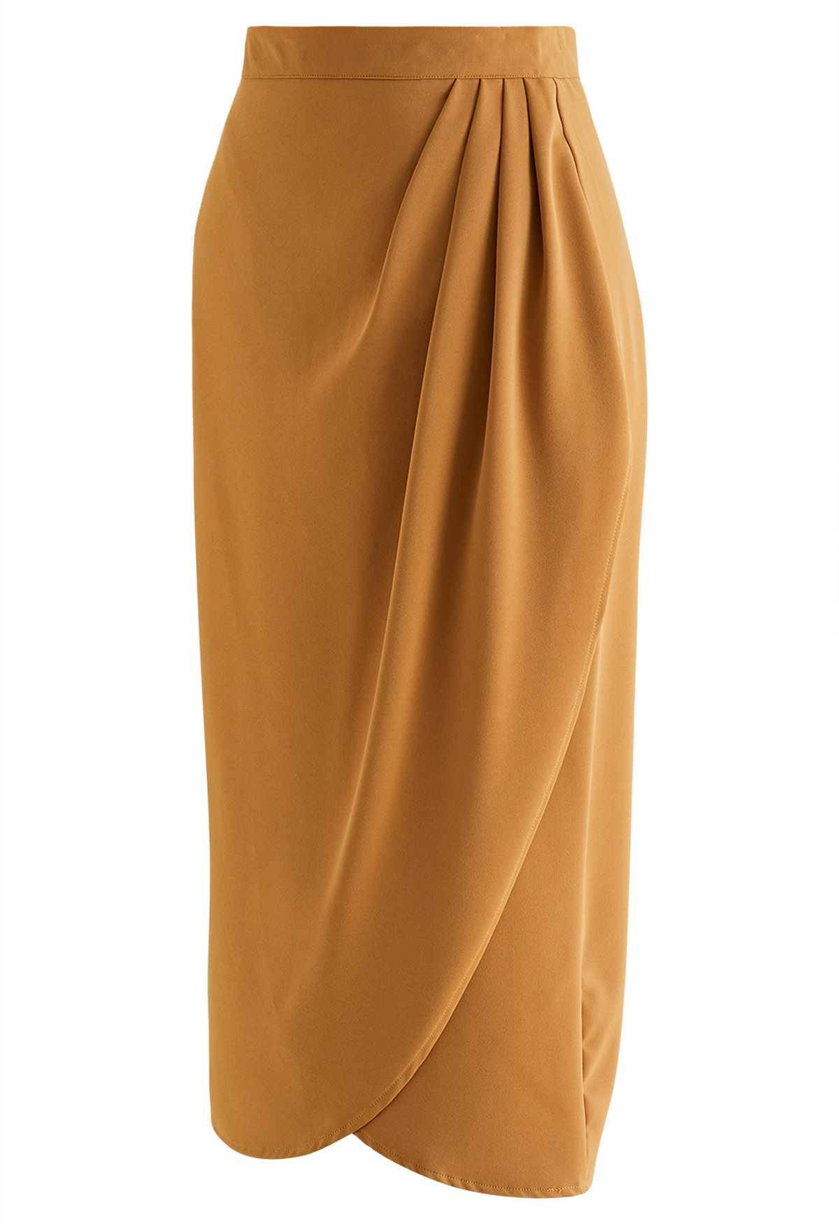 Side Pleated Tulip Midi Skirt in Pumpkin