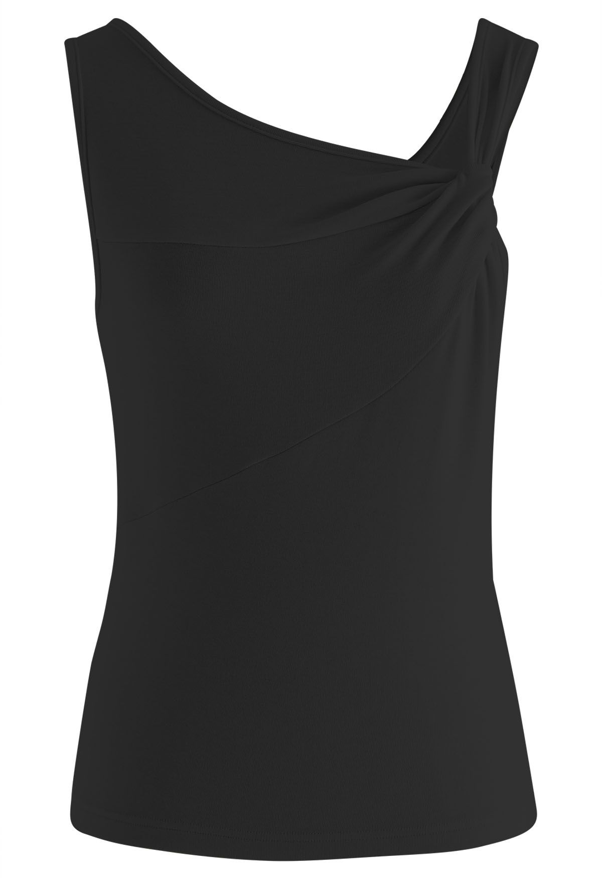 Asymmetric Twist Neckline Sleeveless Top in Black