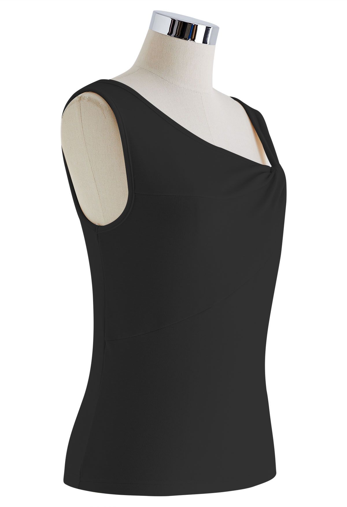 Asymmetric Twist Neckline Sleeveless Top in Black