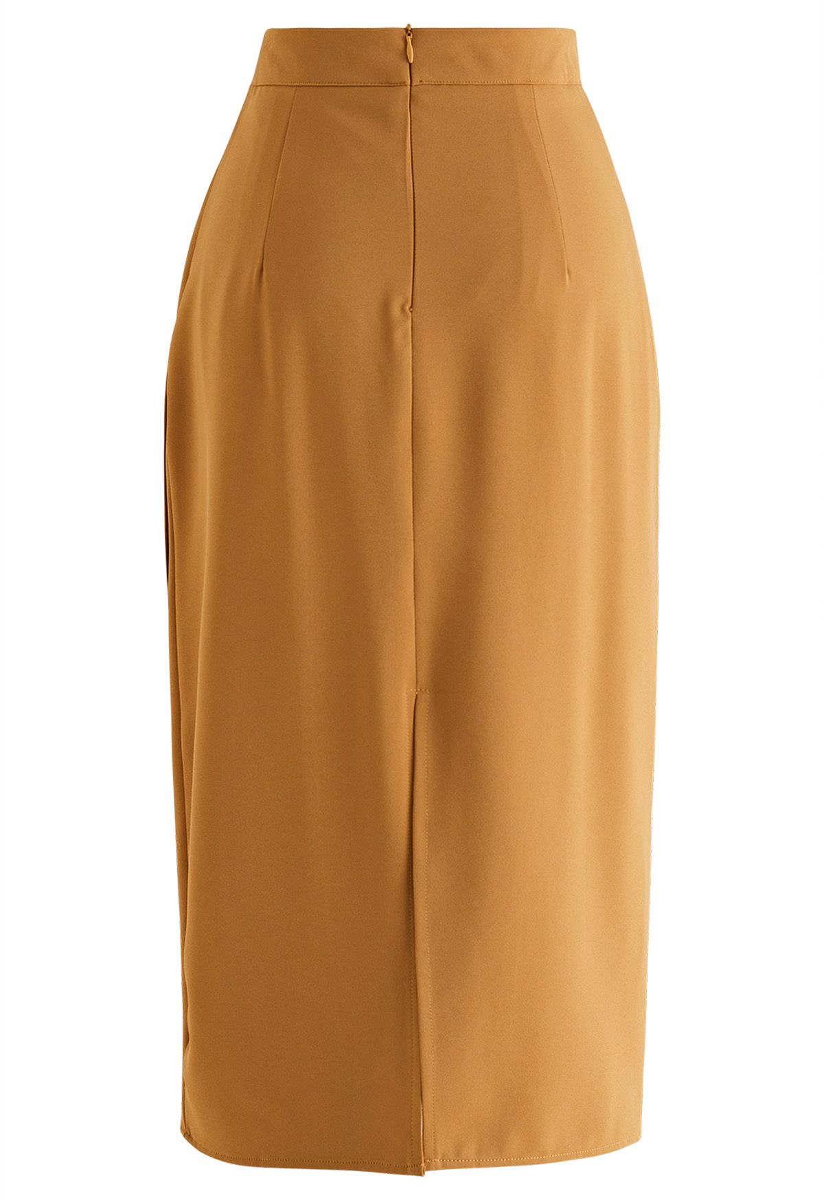 Side Pleated Tulip Midi Skirt in Pumpkin