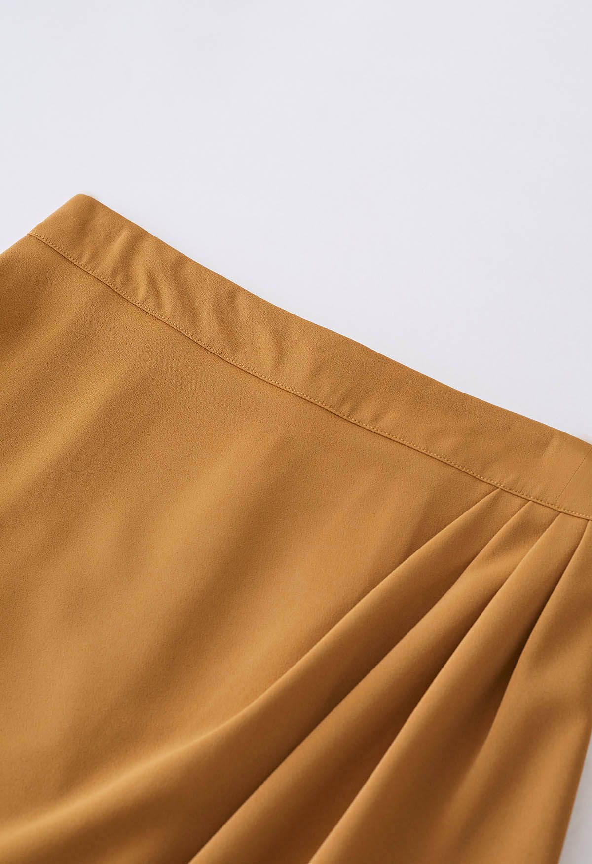 Side Pleated Tulip Midi Skirt in Pumpkin