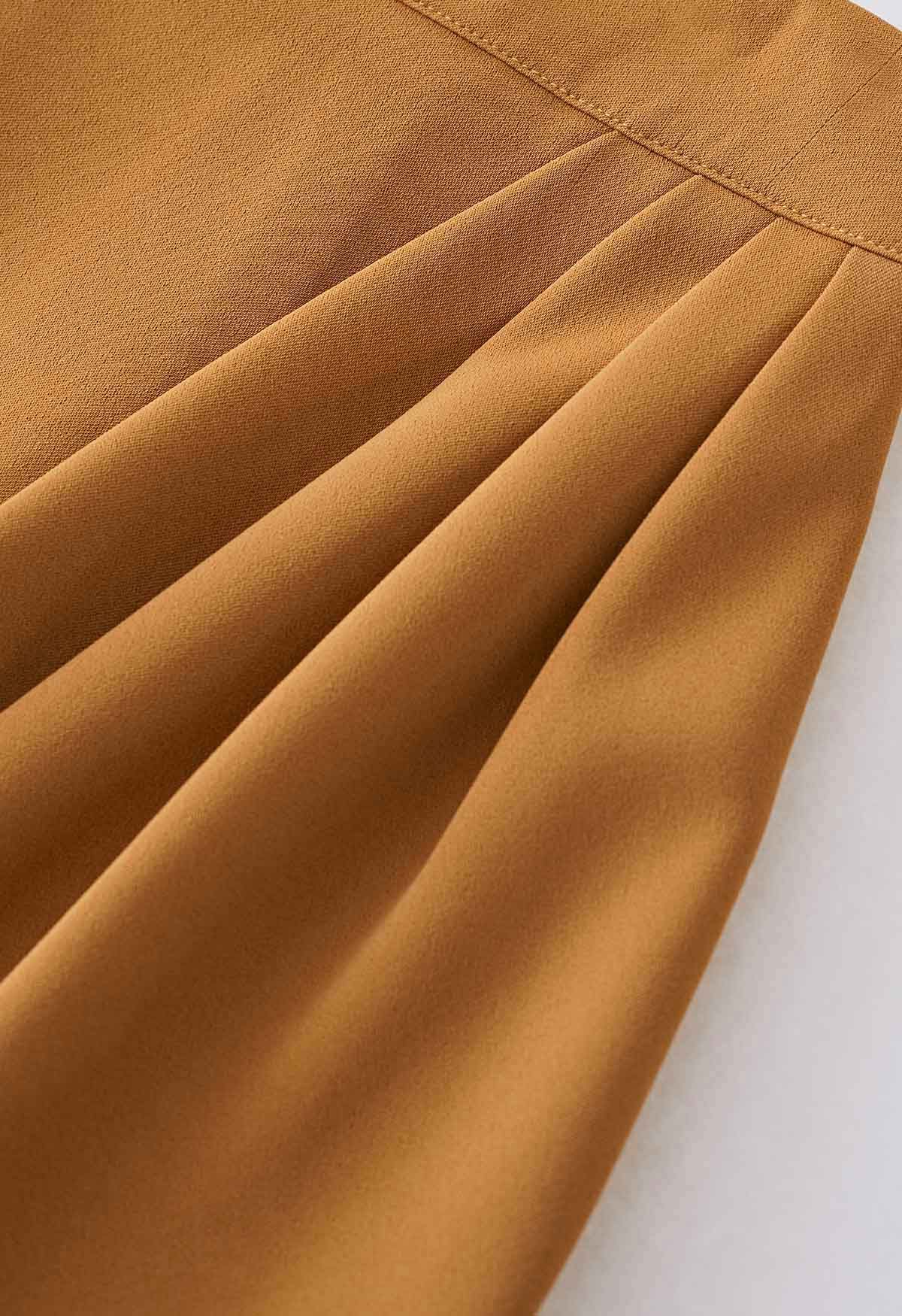 Side Pleated Tulip Midi Skirt in Pumpkin