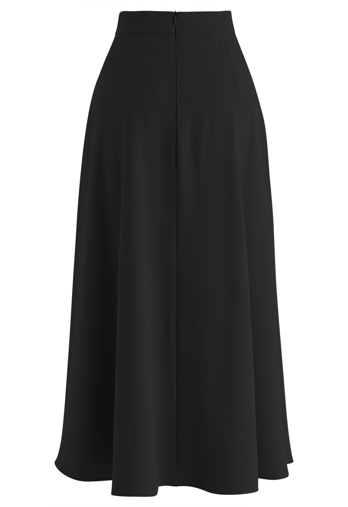 Golden Button Embellished Flare Maxi Skirt in Black