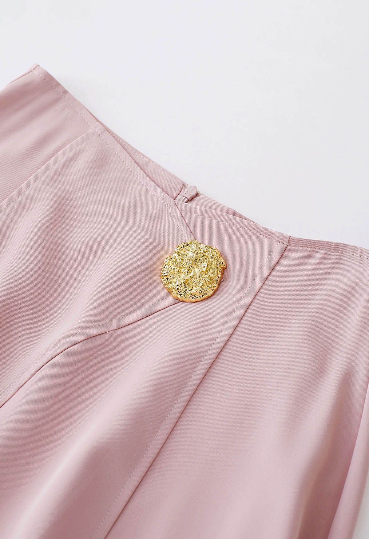 Golden Button Embellished Flare Maxi Skirt in Pink - Retro, Indie