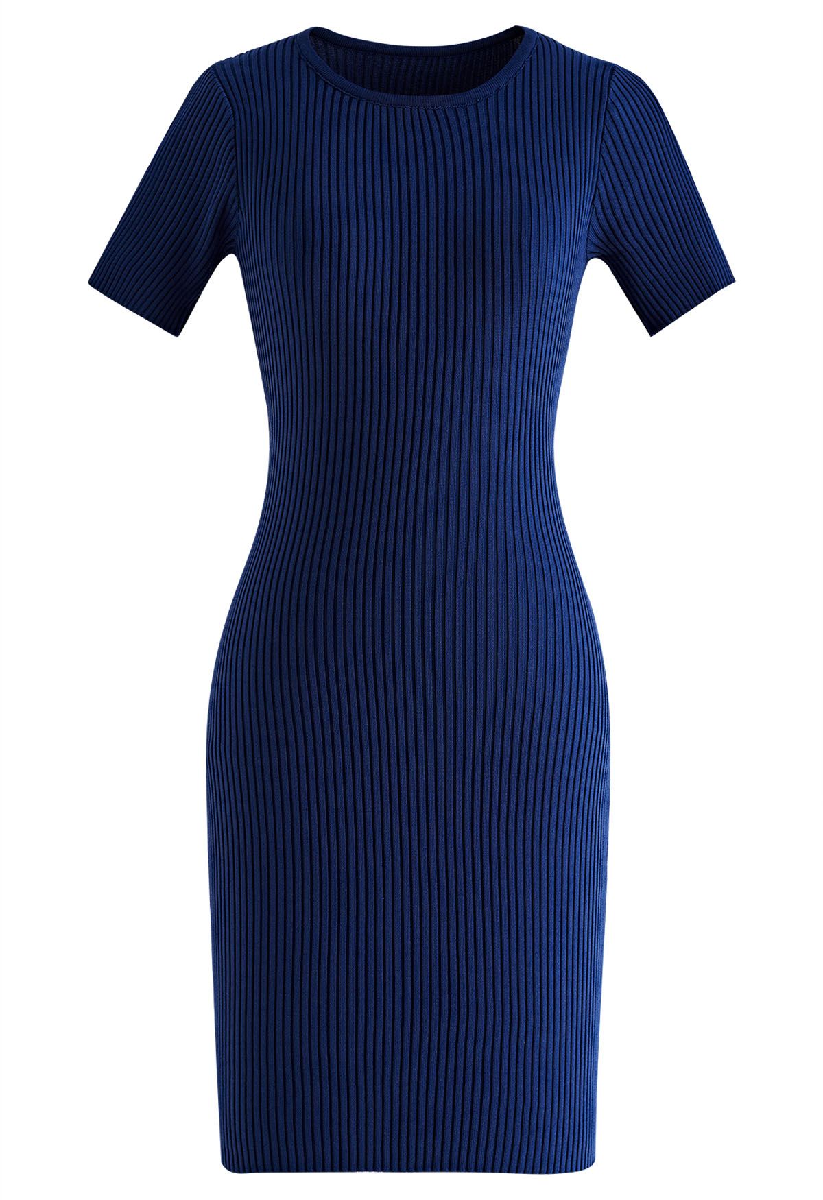 Self-Tie Ribbon Back Cutout Bodycon Dress in Navy