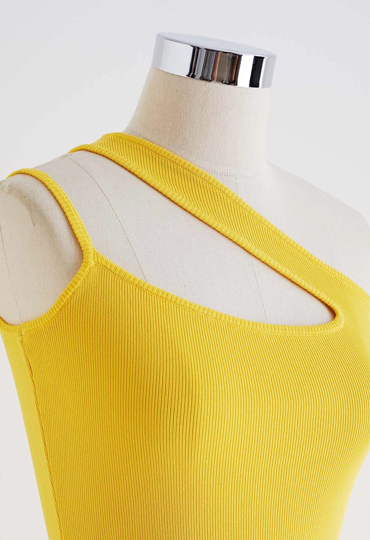 Asymmetric Straps Bodycon Knit Dress in Yellow - Retro, Indie and Unique  Fashion