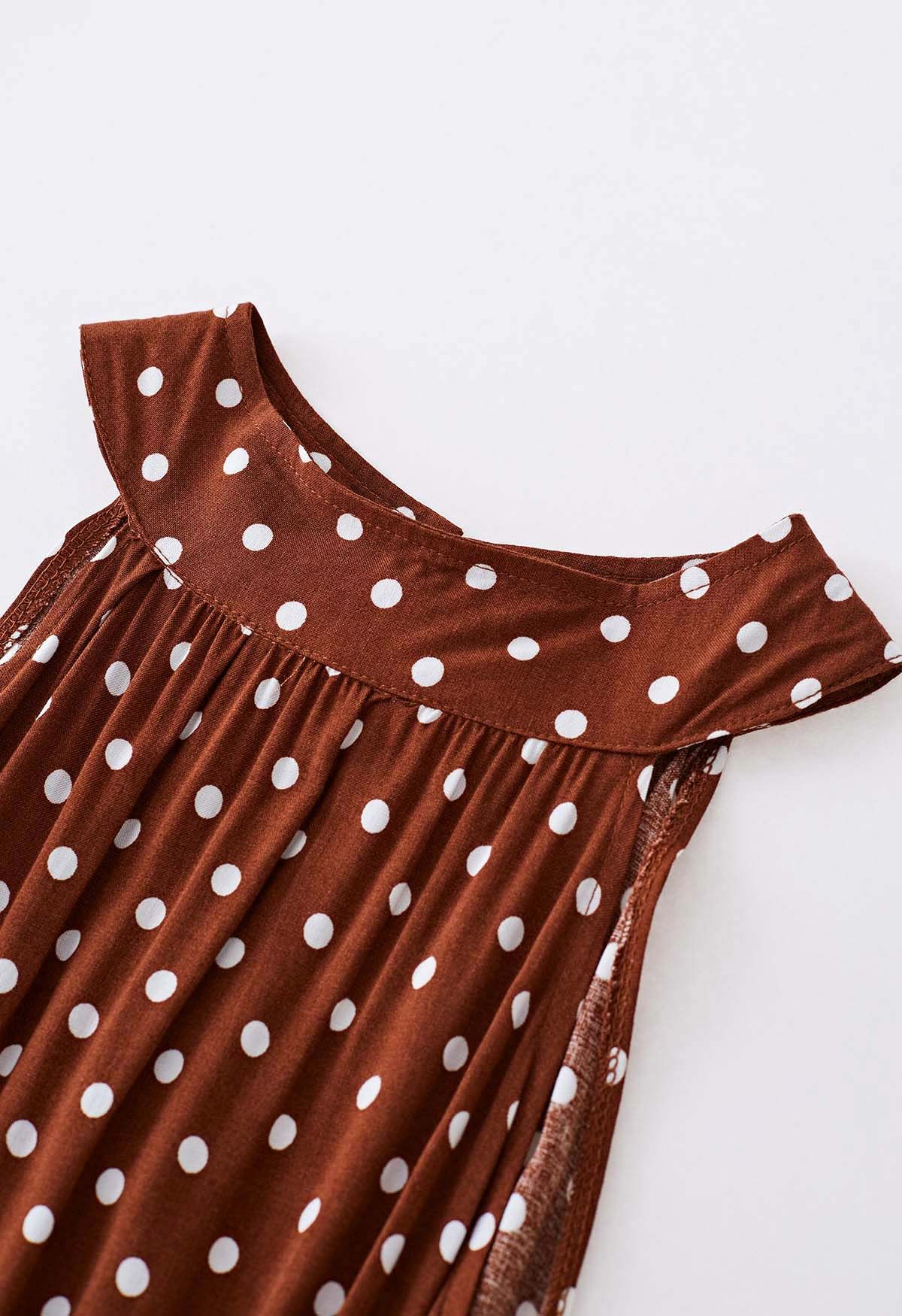 Halter Neck Tie Waist Maxi Dress in Caramel Dots