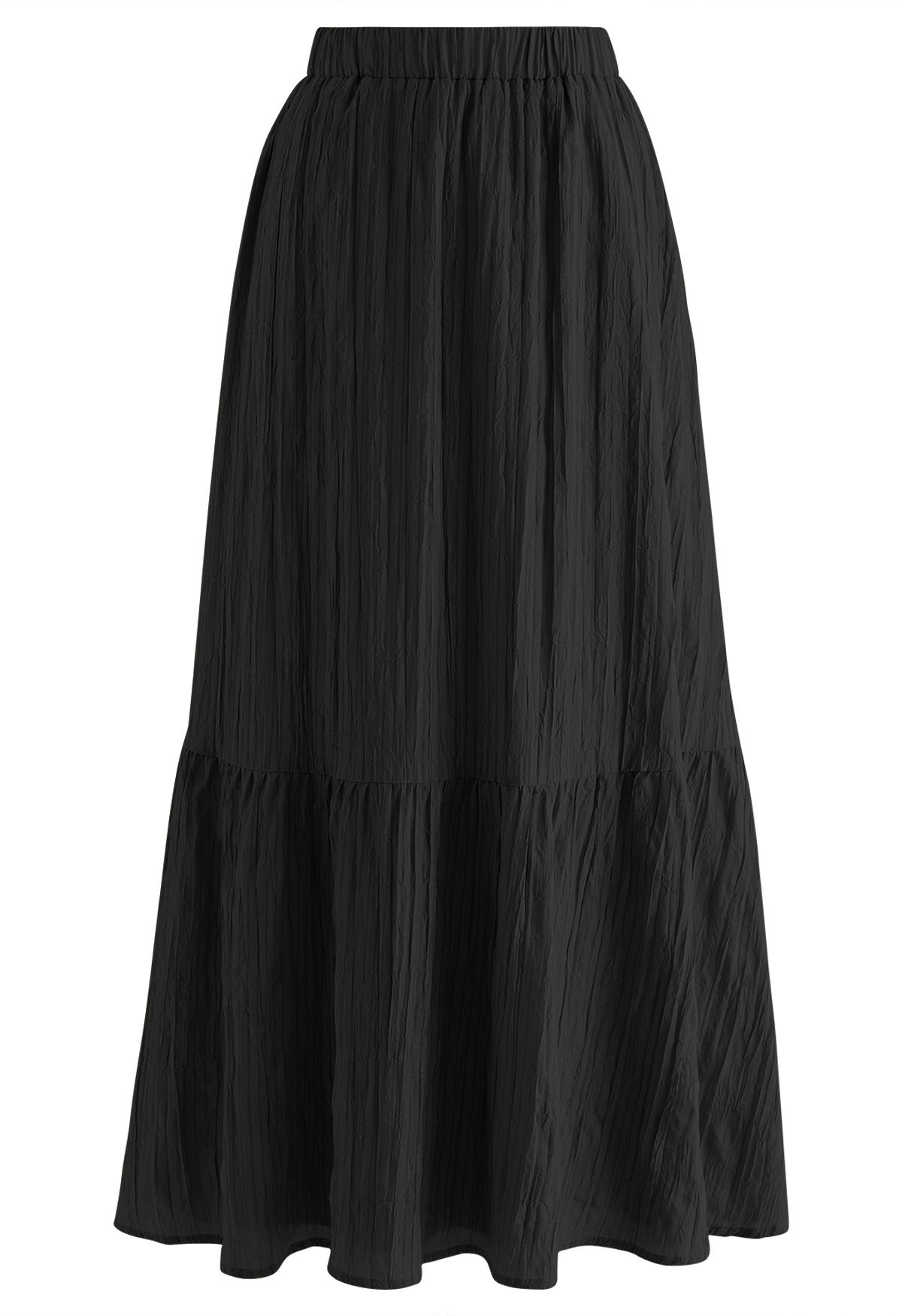 Striped Halter Top and Frilling Maxi Skirt Set in Black