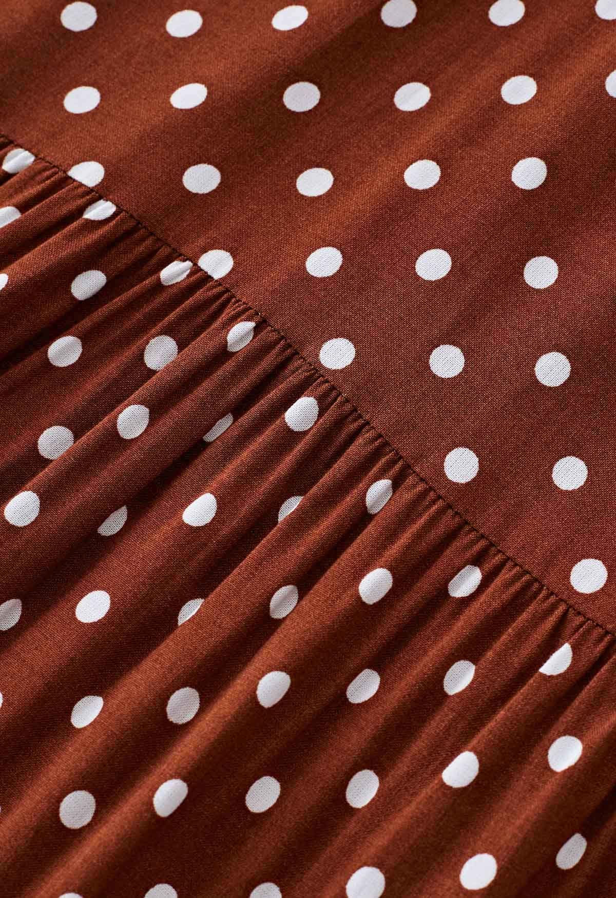 Halter Neck Tie Waist Maxi Dress in Caramel Dots