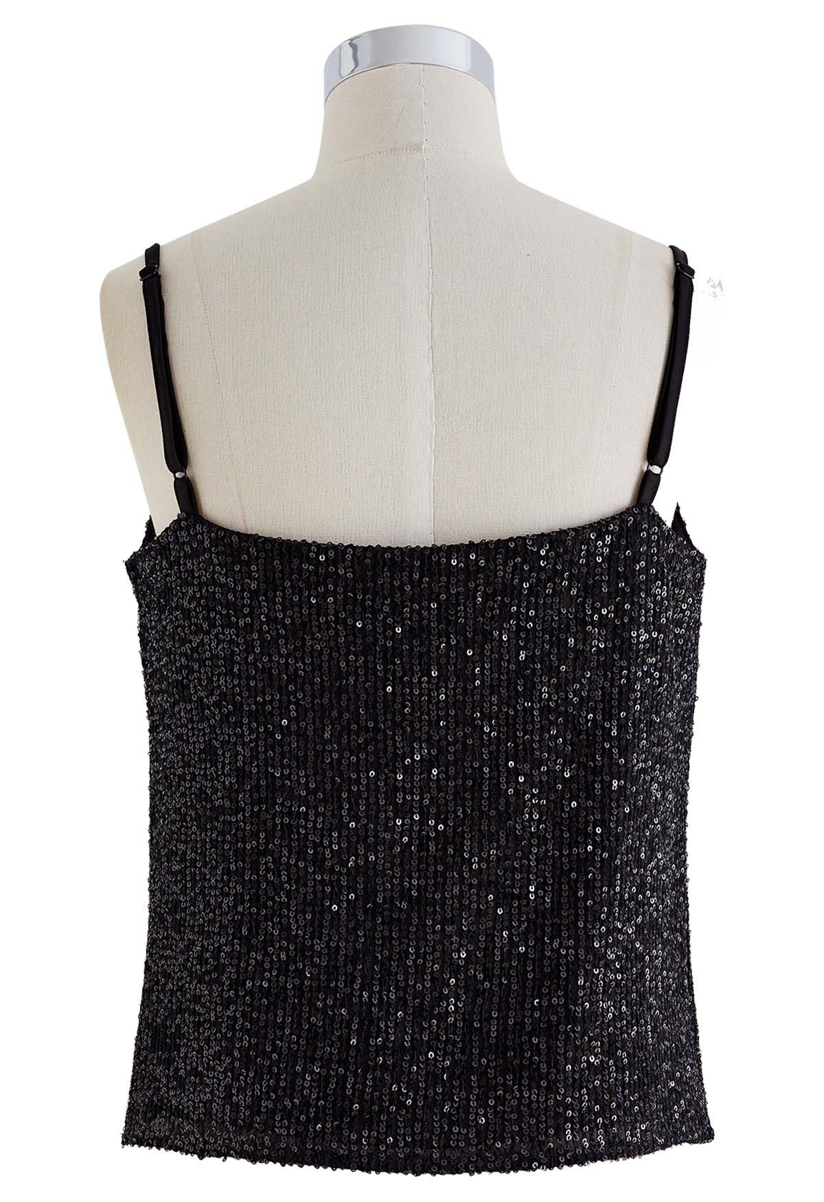 Cowl Neck Sequined Cami Top in Black - Retro, Indie and Unique Fashion