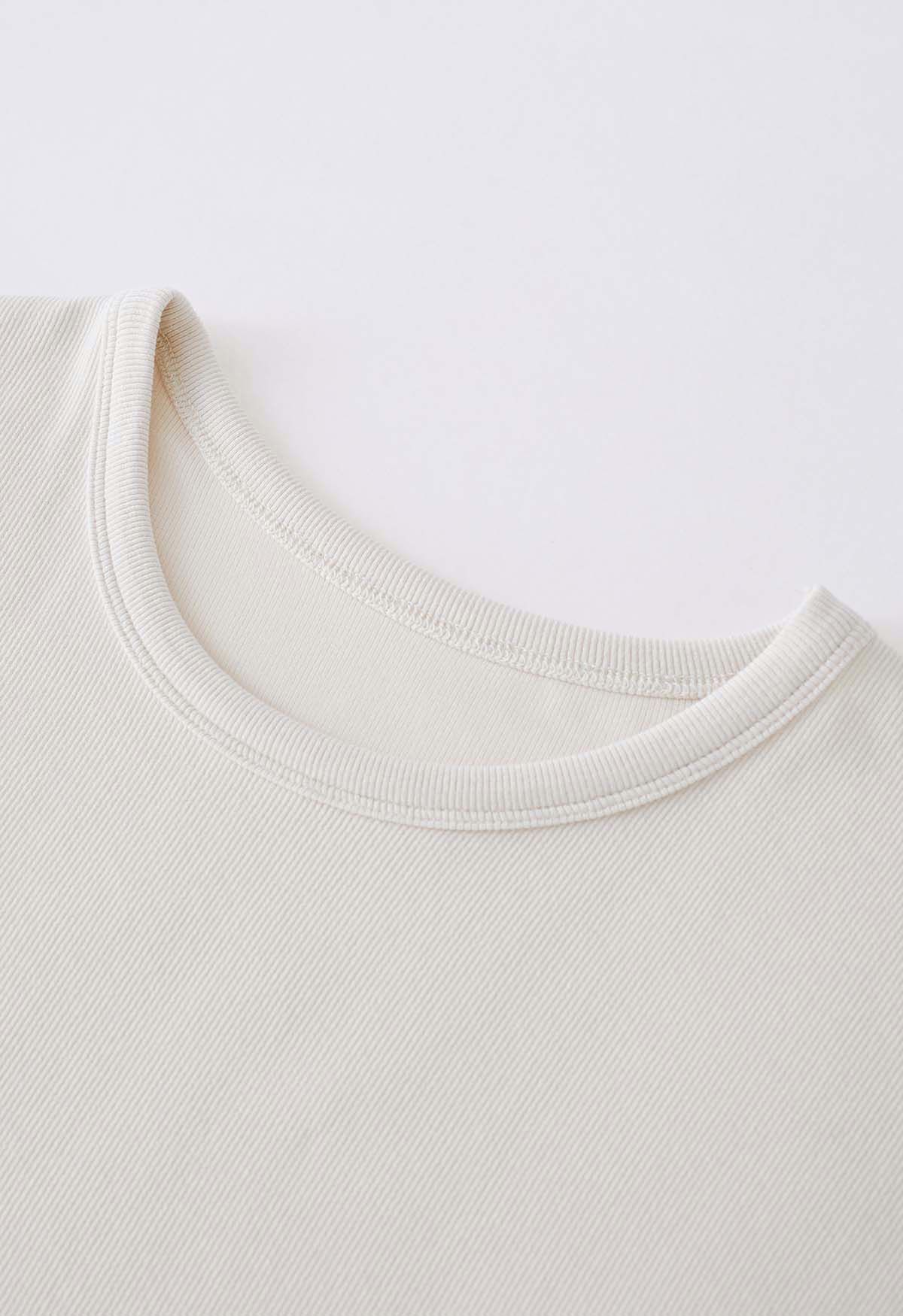 Elegant Crew Neck Cotton Crop Top in Cream - Retro, Indie and Unique ...