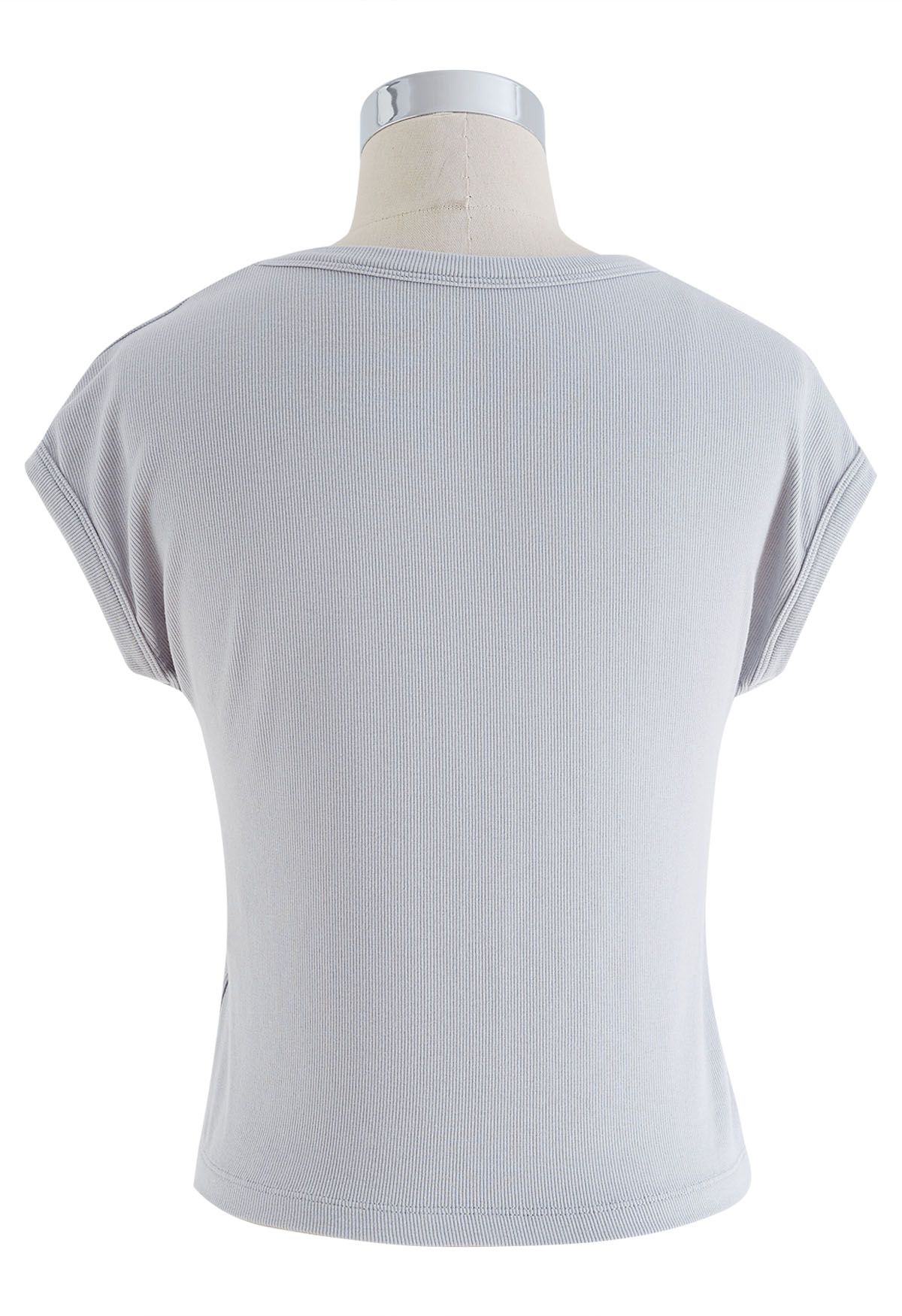 Elegant Crew Neck Cotton Crop Top in Lavender