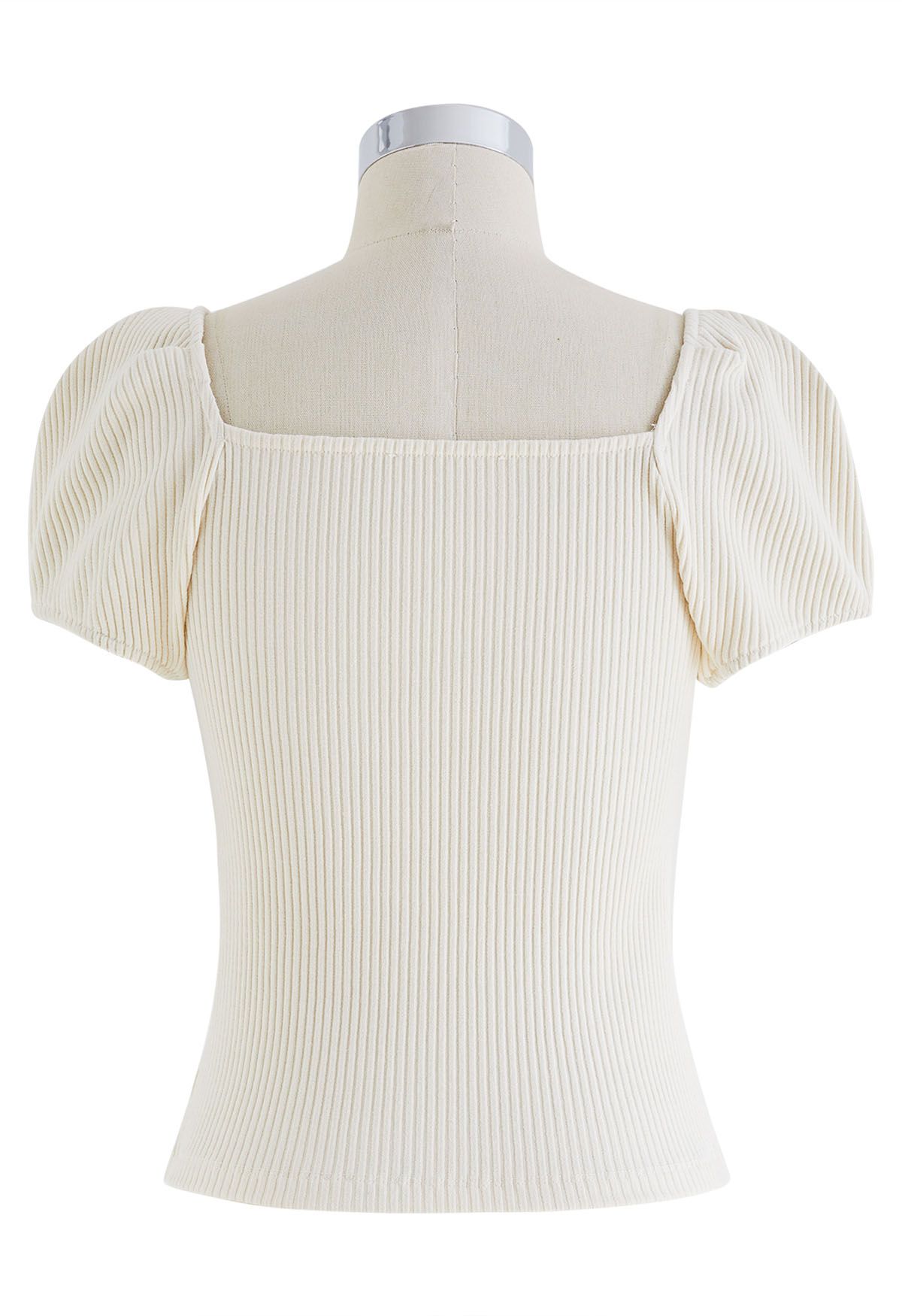 Square Neck Puff Shoulder Cotton Top in Cream