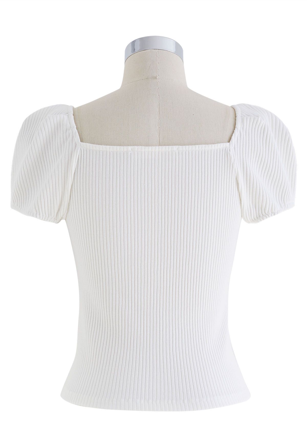 Square Neck Puff Shoulder Cotton Top in White