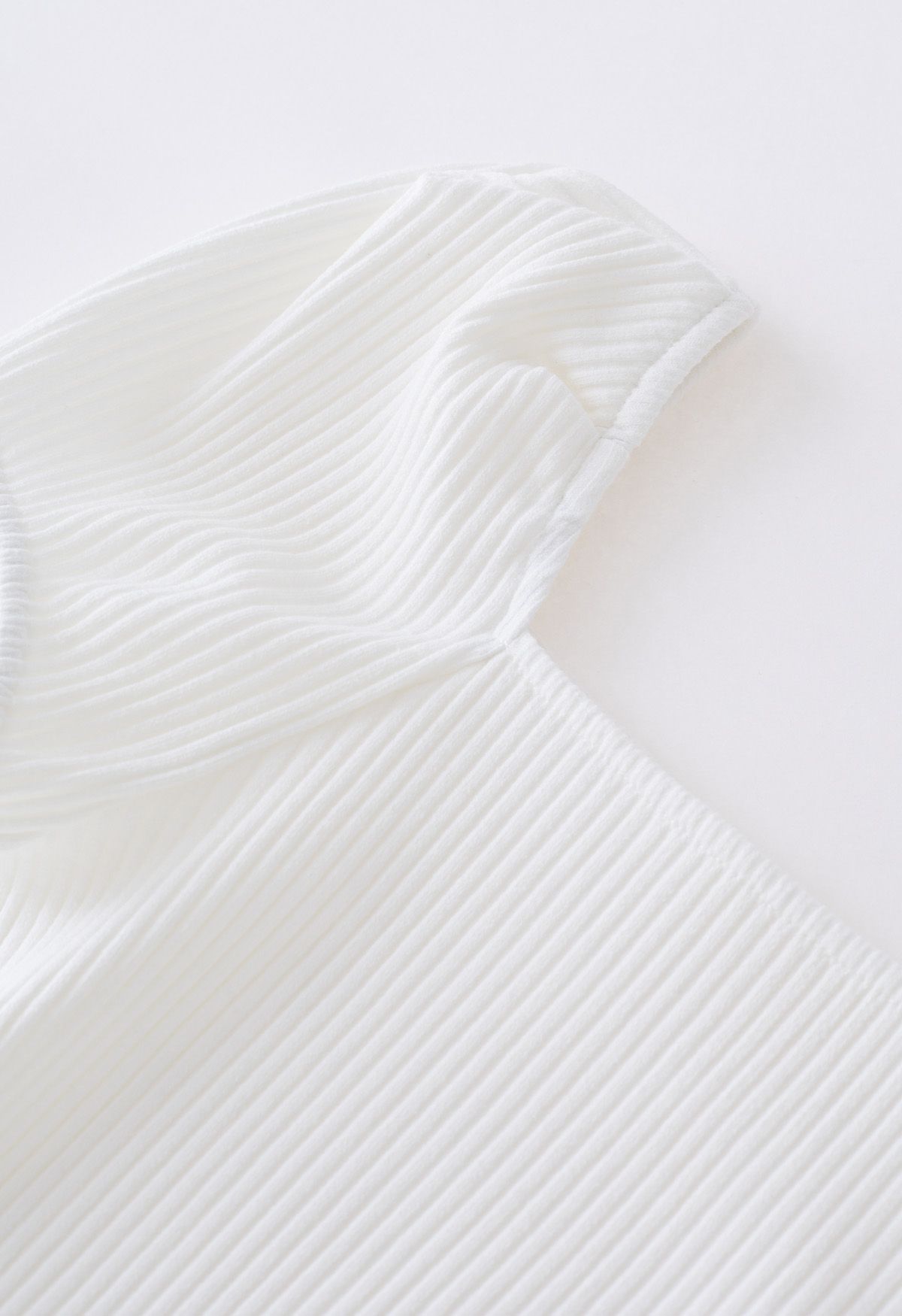 Square Neck Puff Shoulder Cotton Top in White