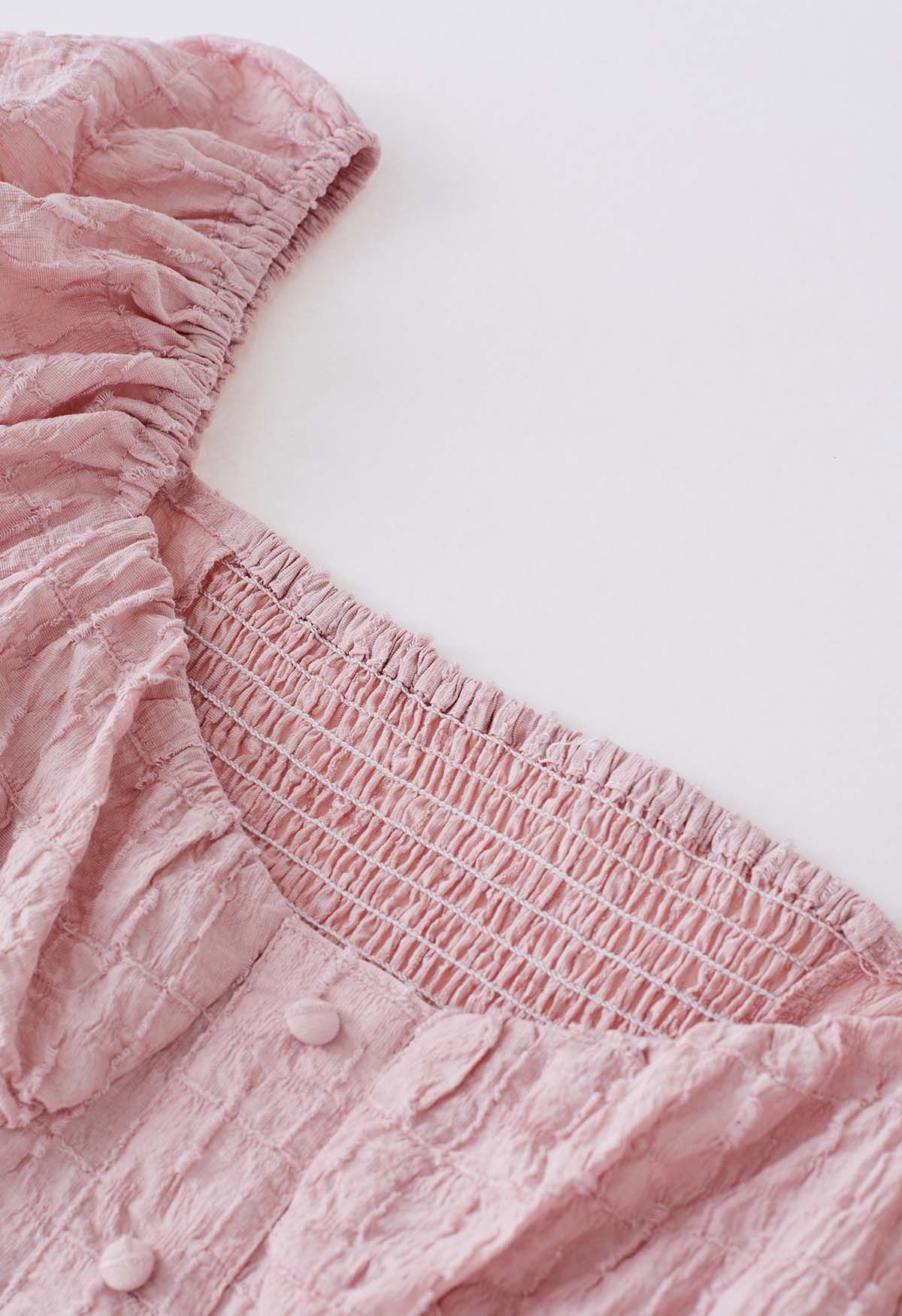 Wide Collar Bubble Sleeve Crop Top in Pink