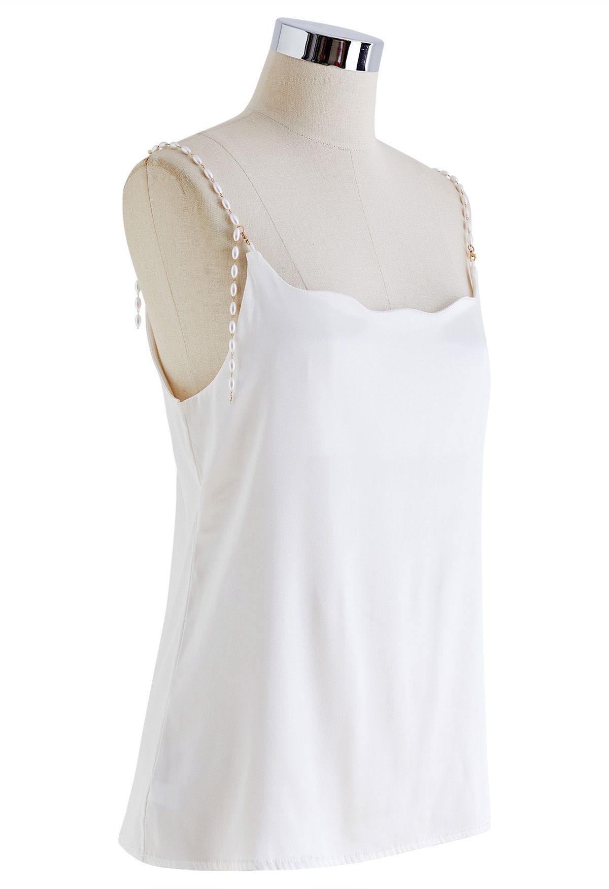 Pearly Straps Satin Cami Top in White