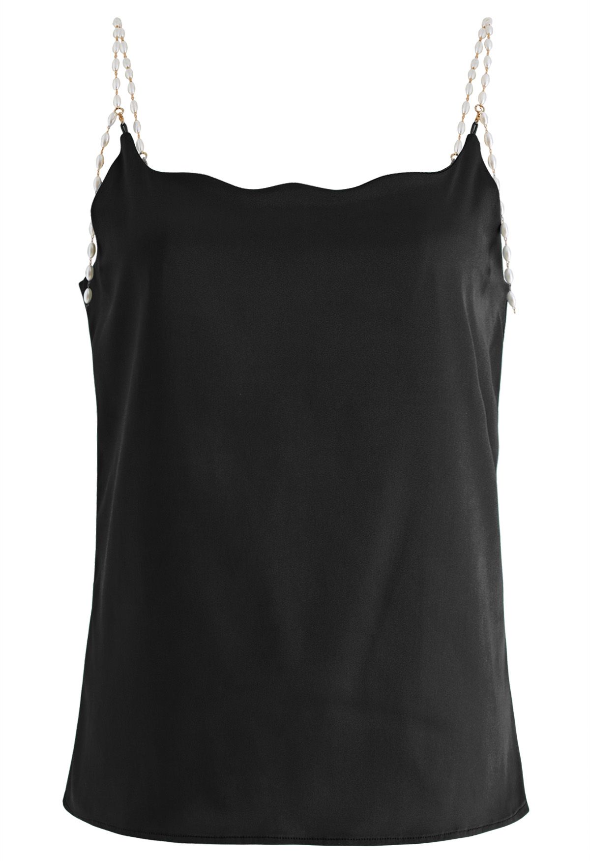 Pearly Straps Satin Cami Top in Black