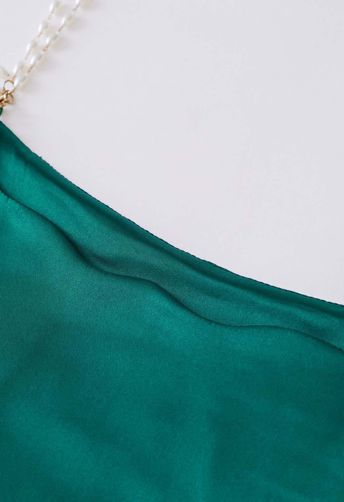 Pearly Straps Satin Cami Top in Emerald