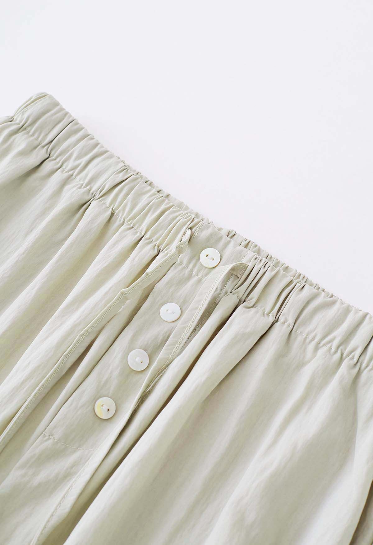 Elastic Drawstring Waist Straight Leg Pants in Sage