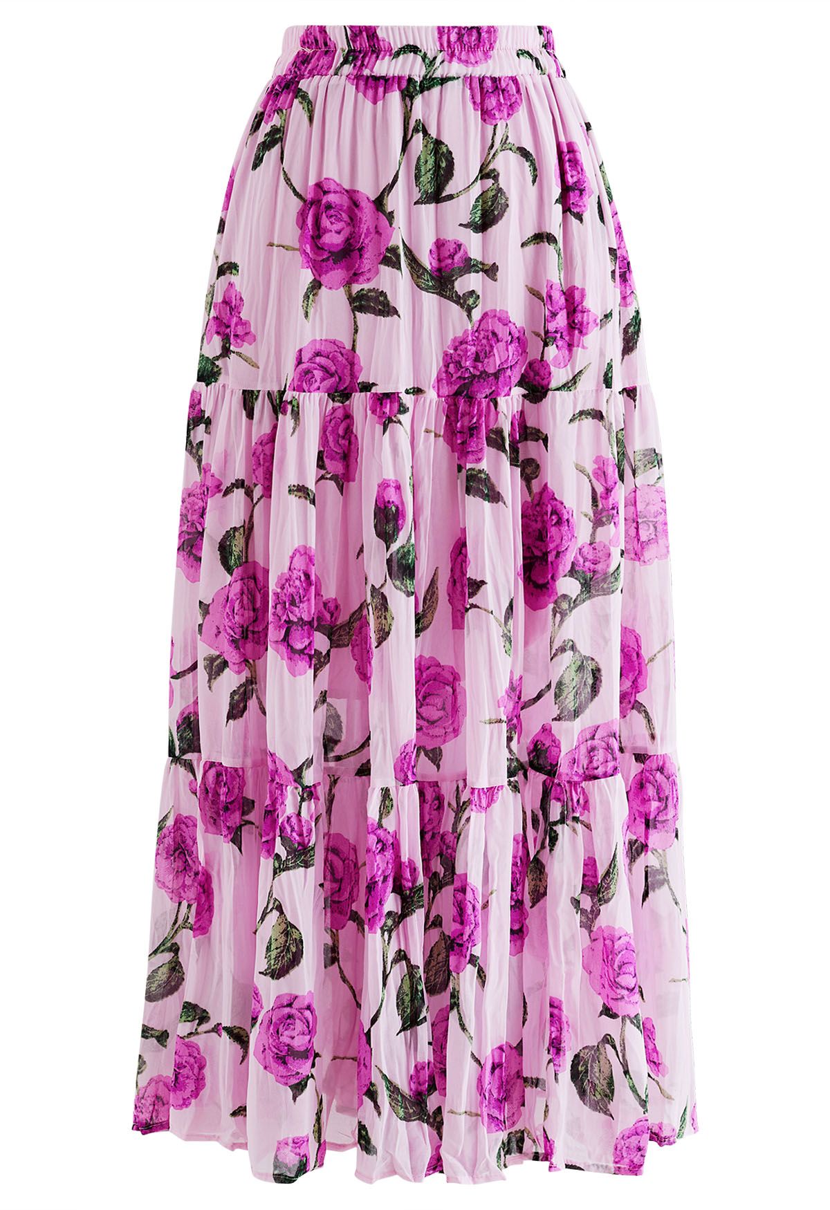 Violet Floral Printed Chiffon Maxi Skirt in Lilac