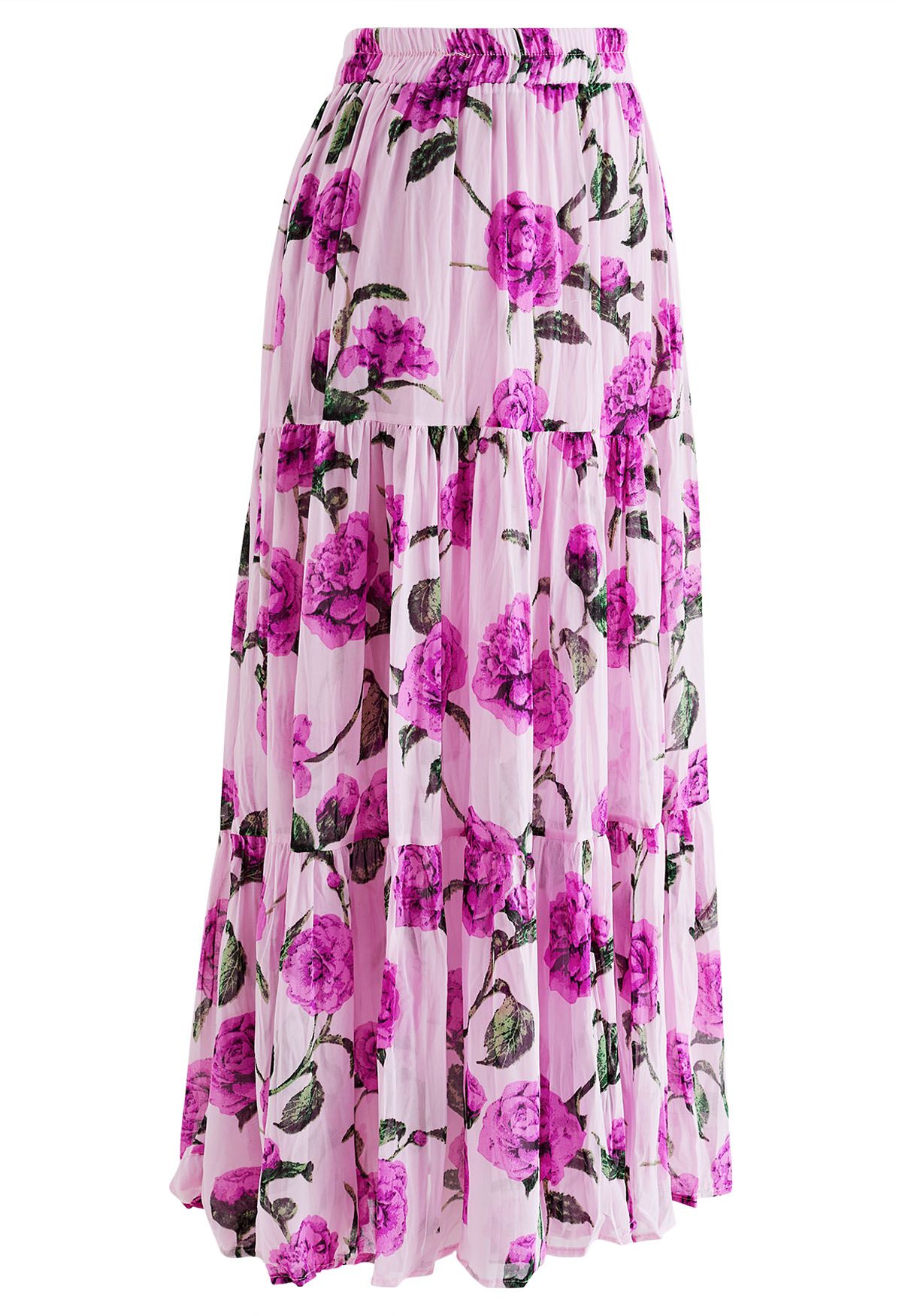 Violet Floral Printed Chiffon Maxi Skirt in Lilac