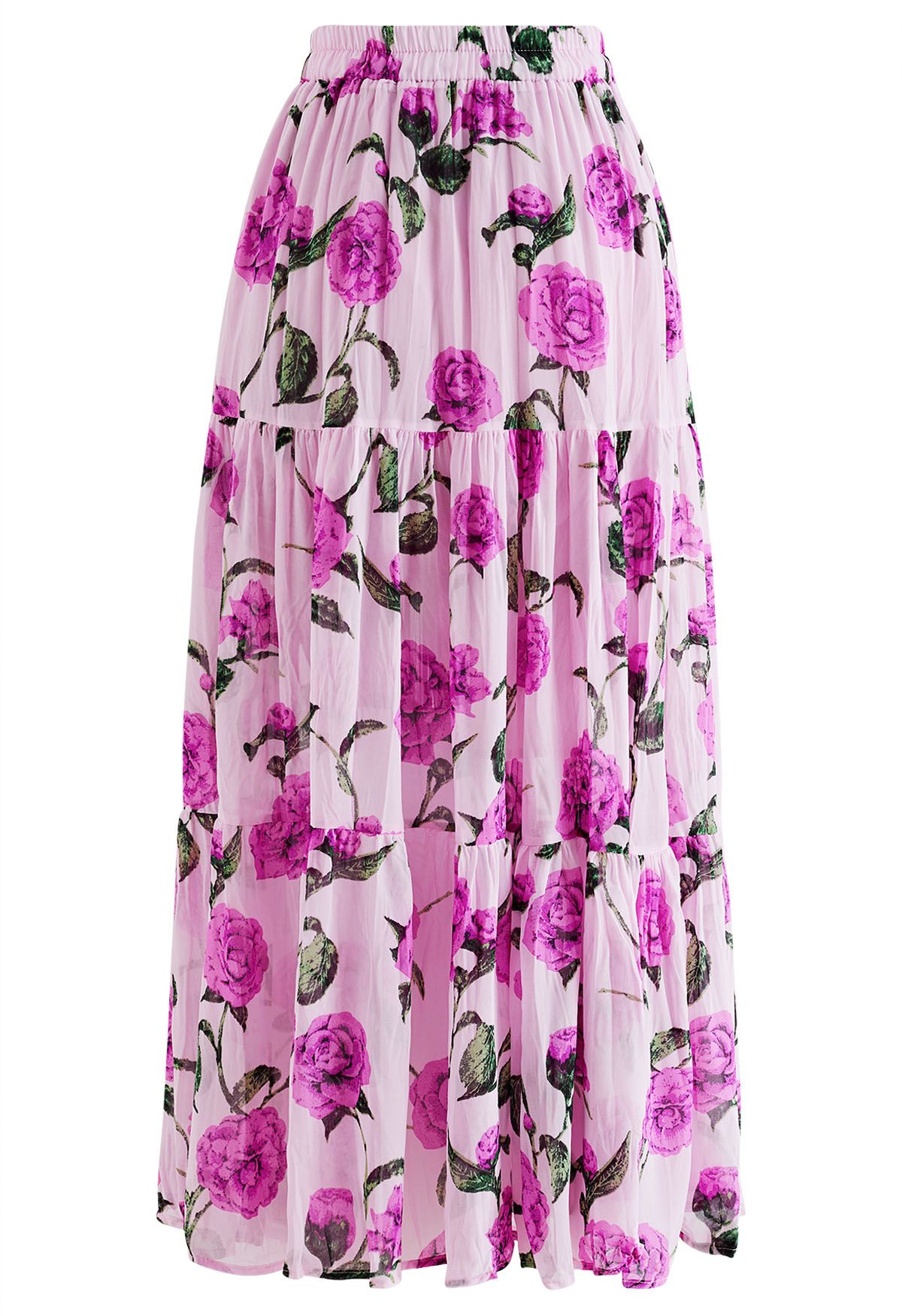 Violet Floral Printed Chiffon Maxi Skirt in Lilac