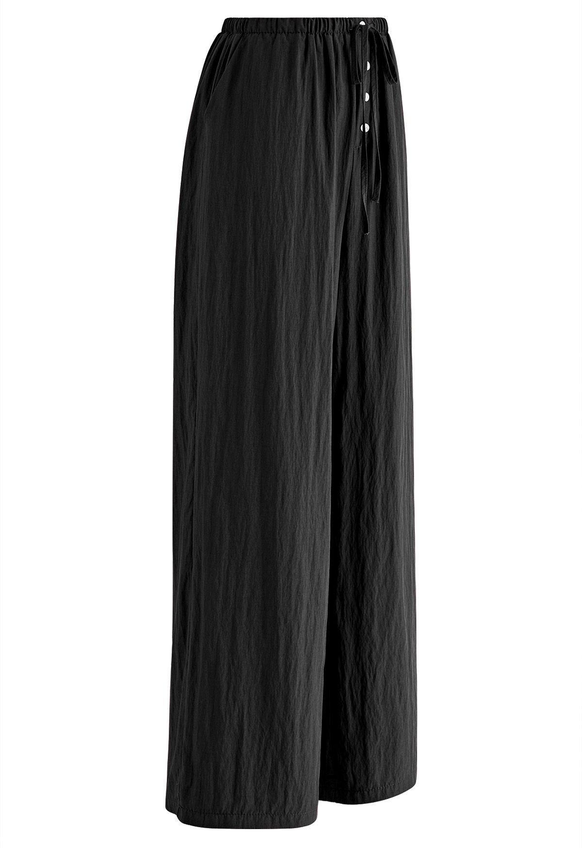 Elastic Drawstring Waist Straight Leg Pants in Black