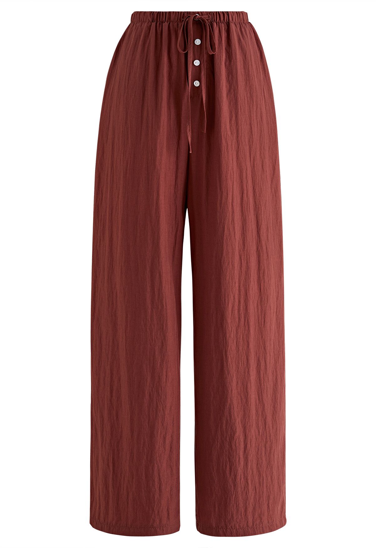 Elastic Drawstring Waist Straight Leg Pants in Burgundy