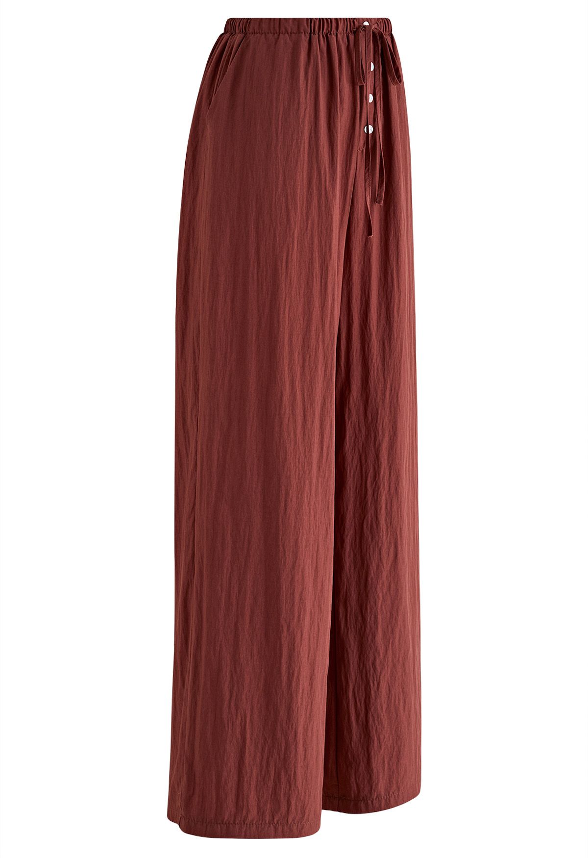 Elastic Drawstring Waist Straight Leg Pants in Burgundy