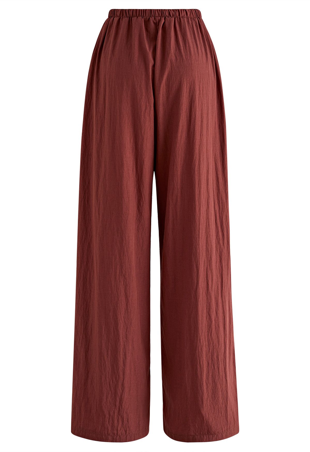 Elastic Drawstring Waist Straight Leg Pants in Burgundy