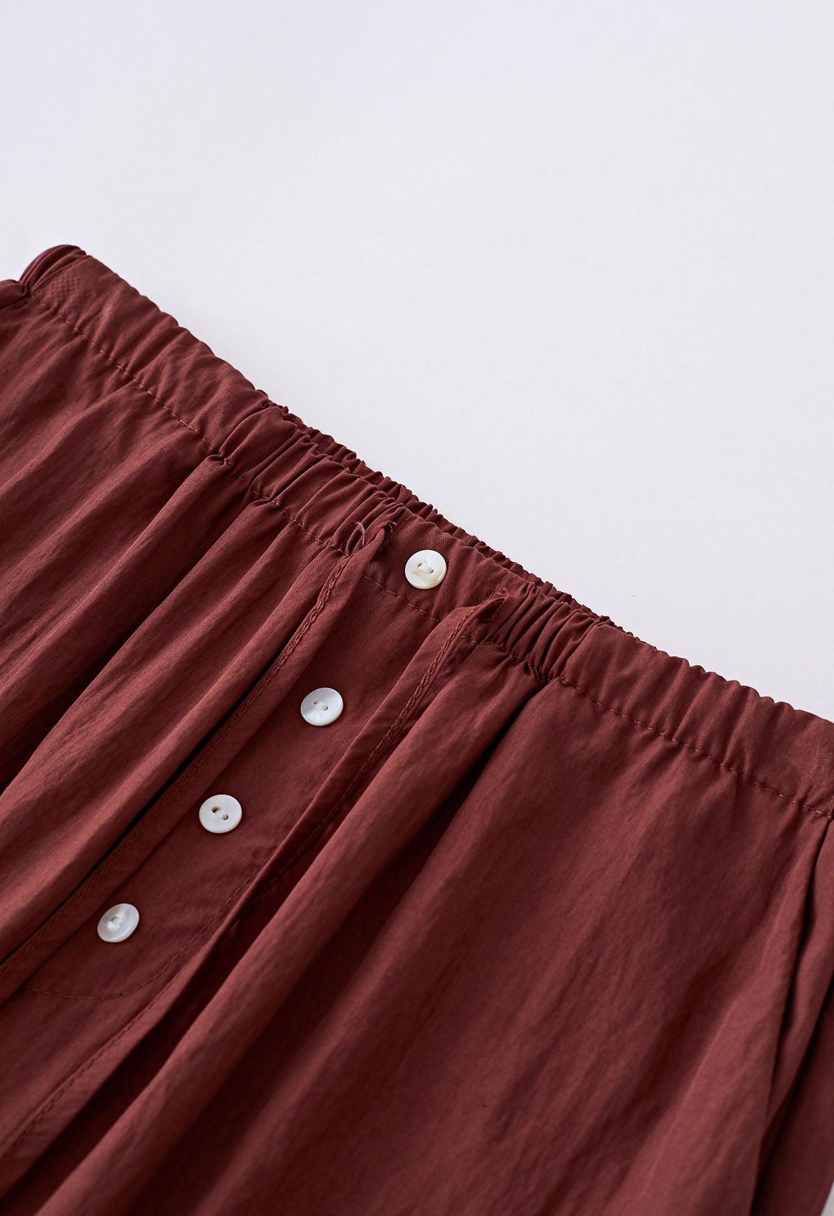 Elastic Drawstring Waist Straight Leg Pants in Burgundy