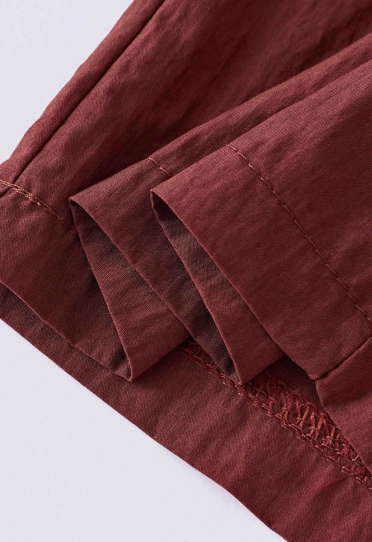 Elastic Drawstring Waist Straight Leg Pants in Burgundy