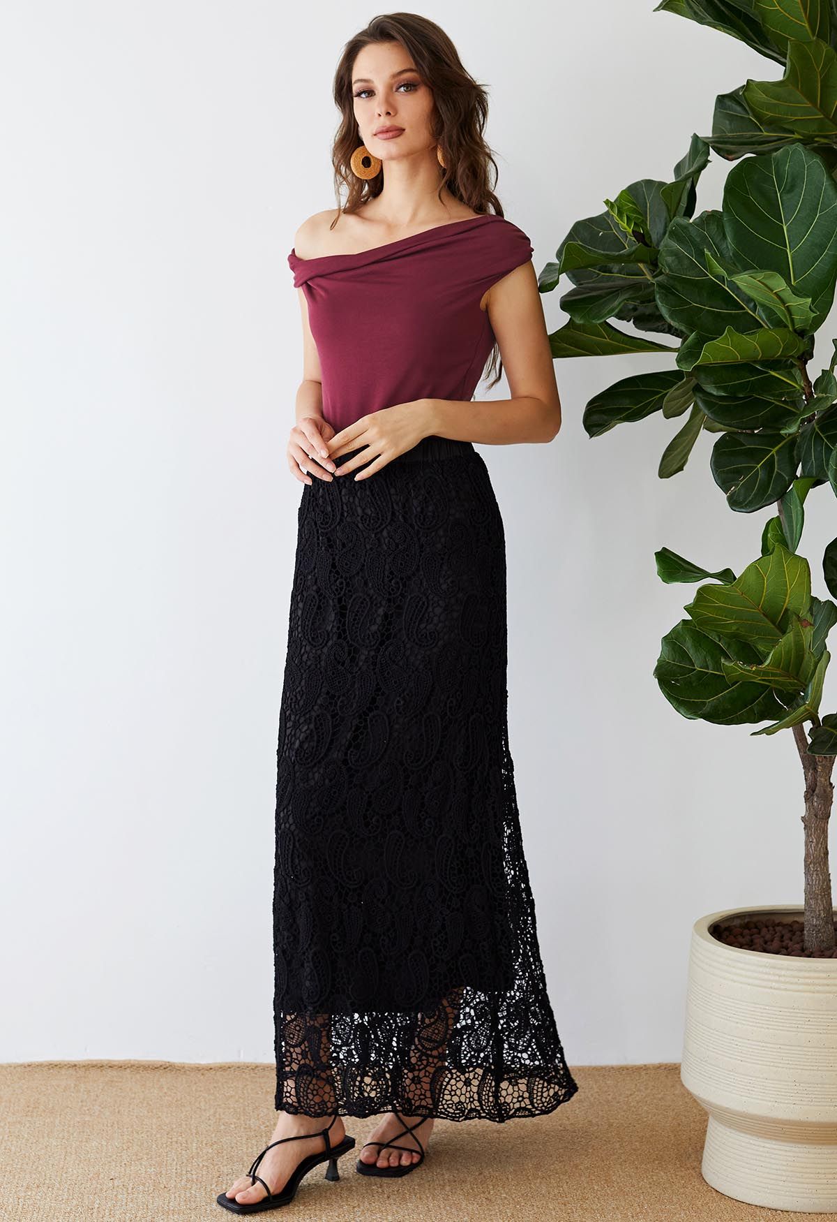 Off shoulder crop top with long skirt hotsell