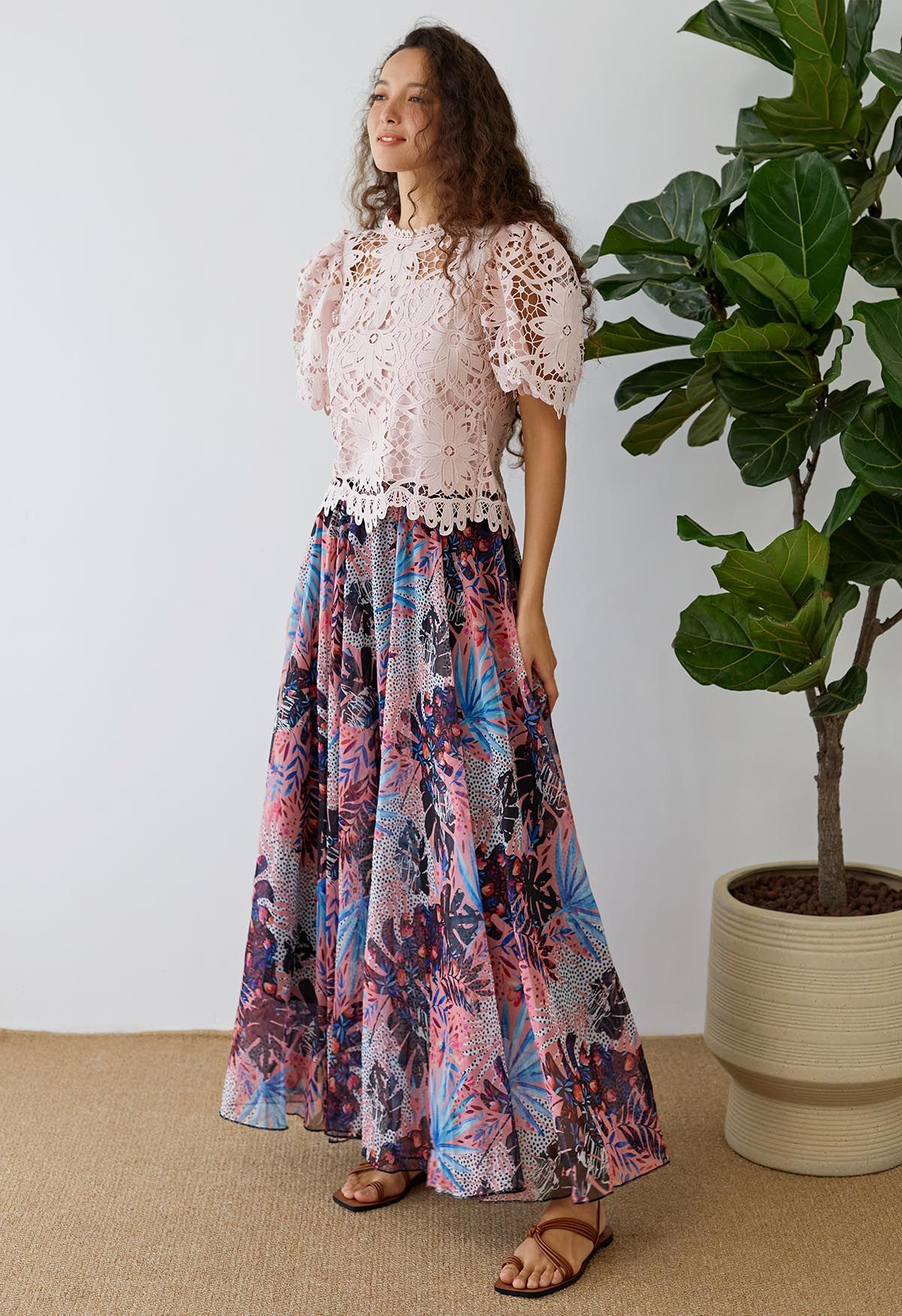 Tropical Jungle Printed Chiffon Maxi Skirt