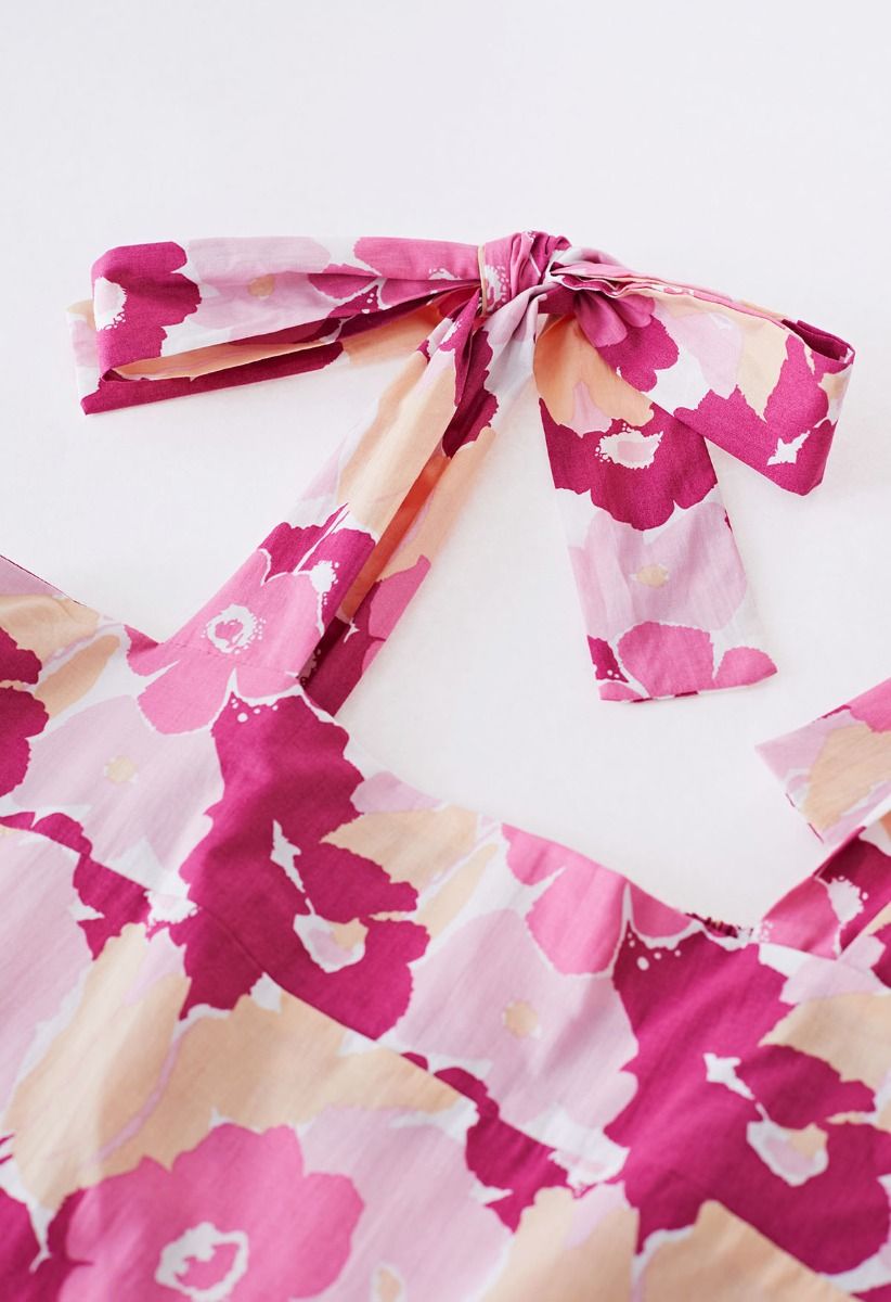 Pink Flower Printed Tie-Strap Maxi Dress