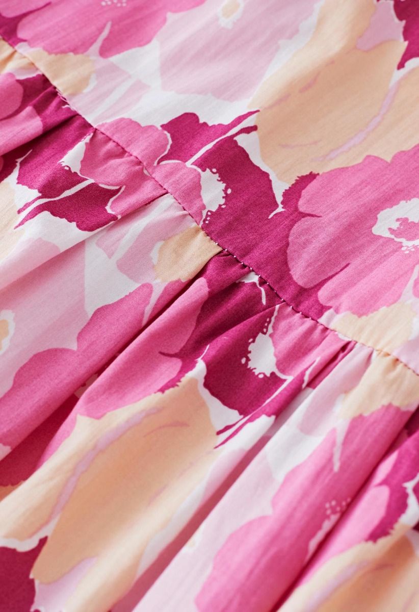 Pink Flower Printed Tie-Strap Maxi Dress