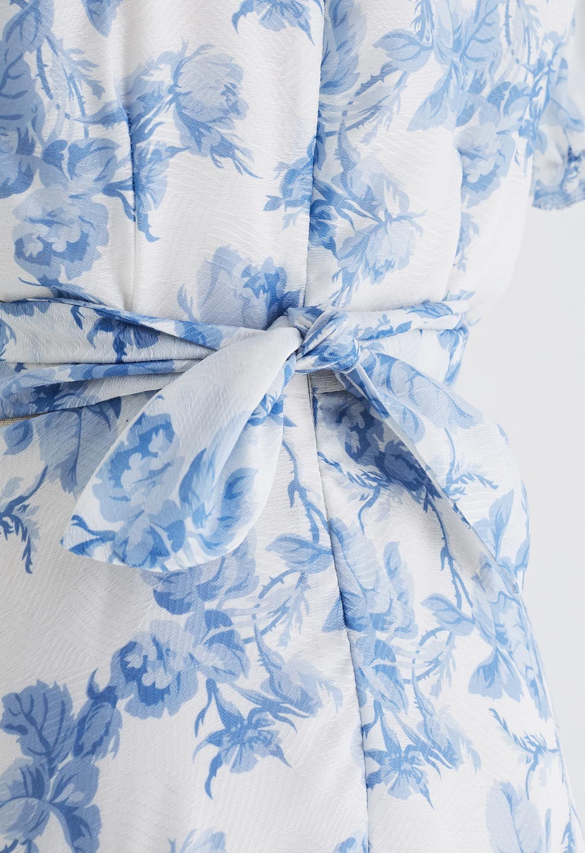 Women Blue Floral Waist Cut-Out Maxi Dress