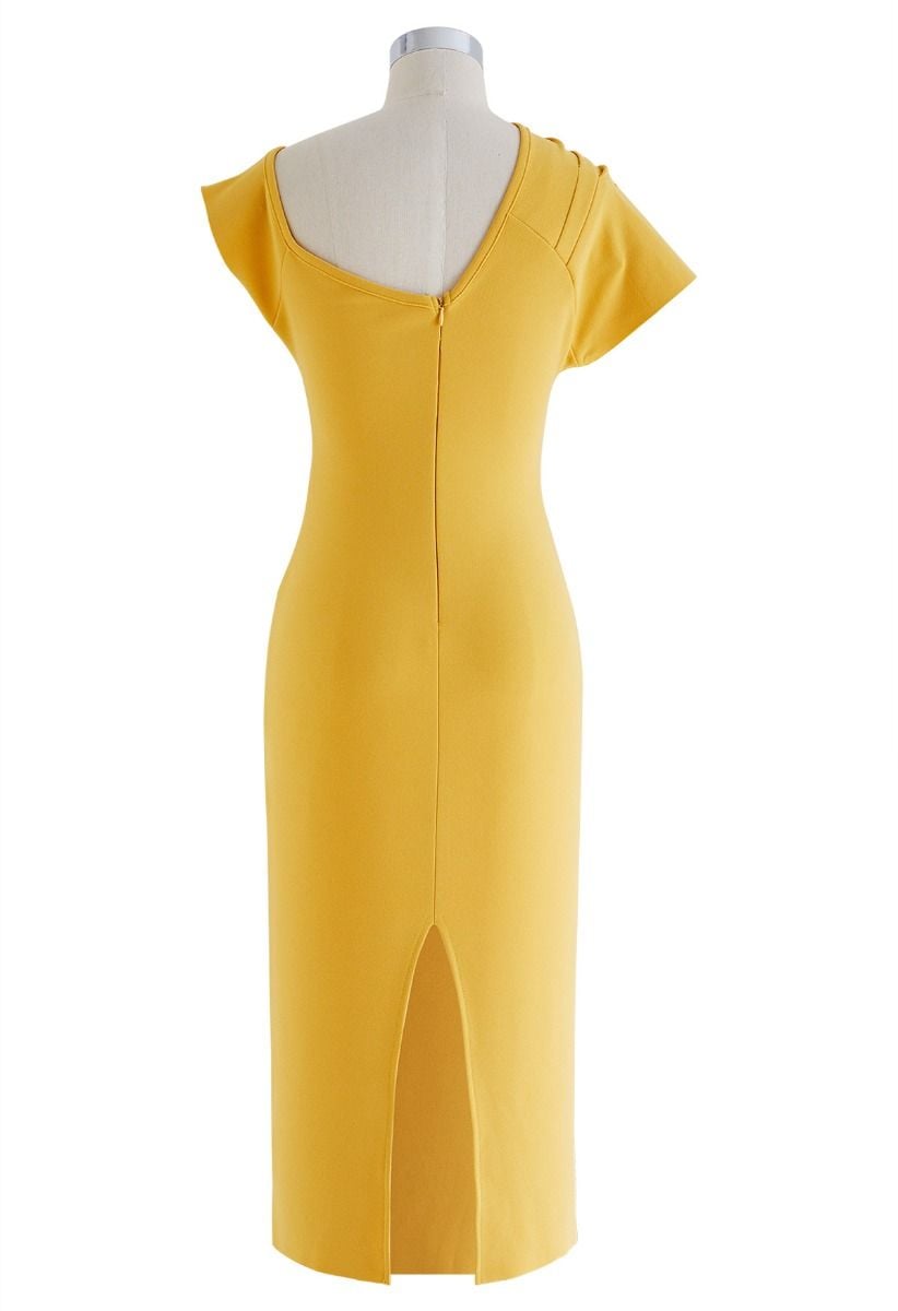 Slanted One-Shoulder Bodycon Dress in Yellow