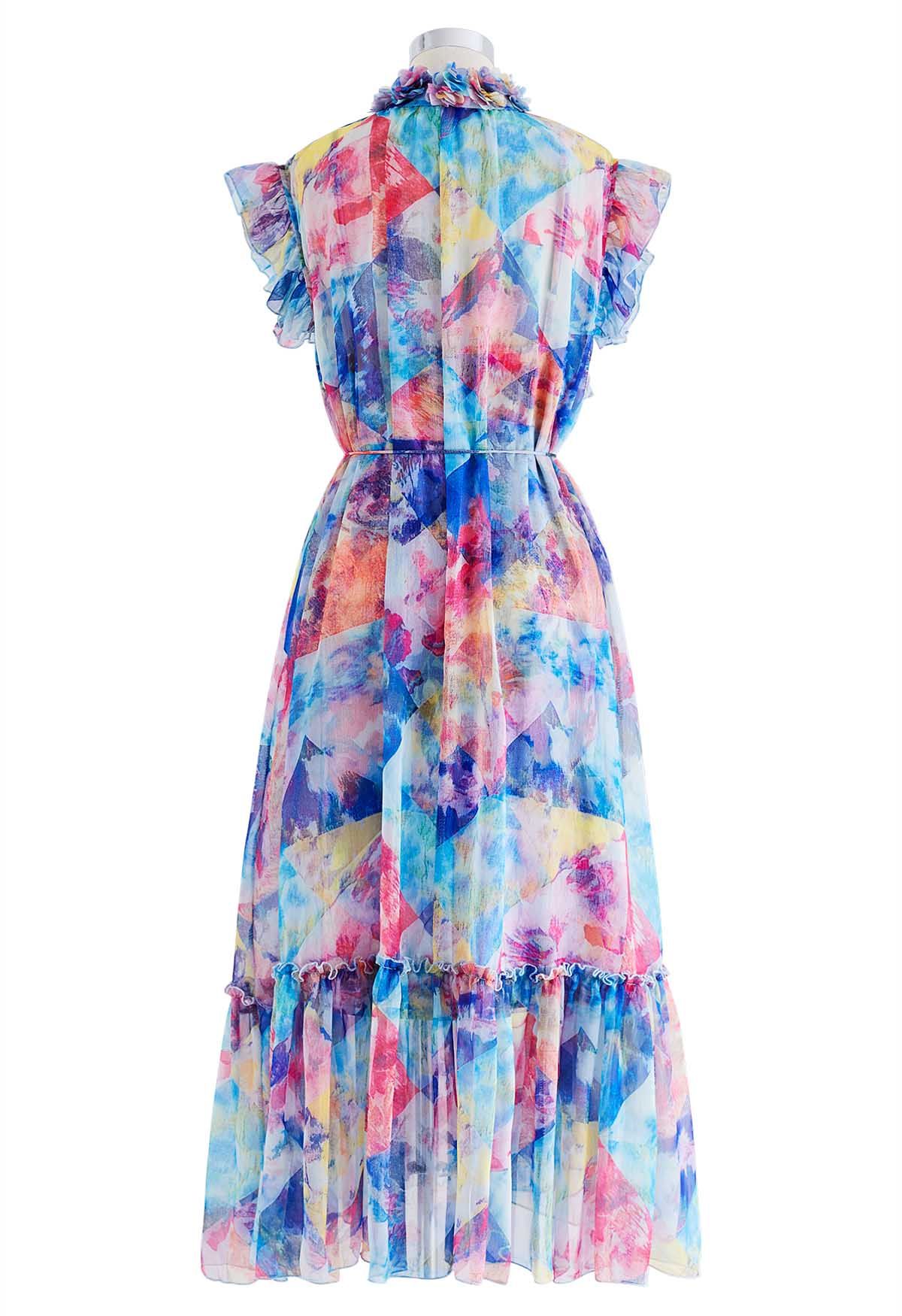 Fairytale Garden Chiffon Sleeveless Dress in Blue